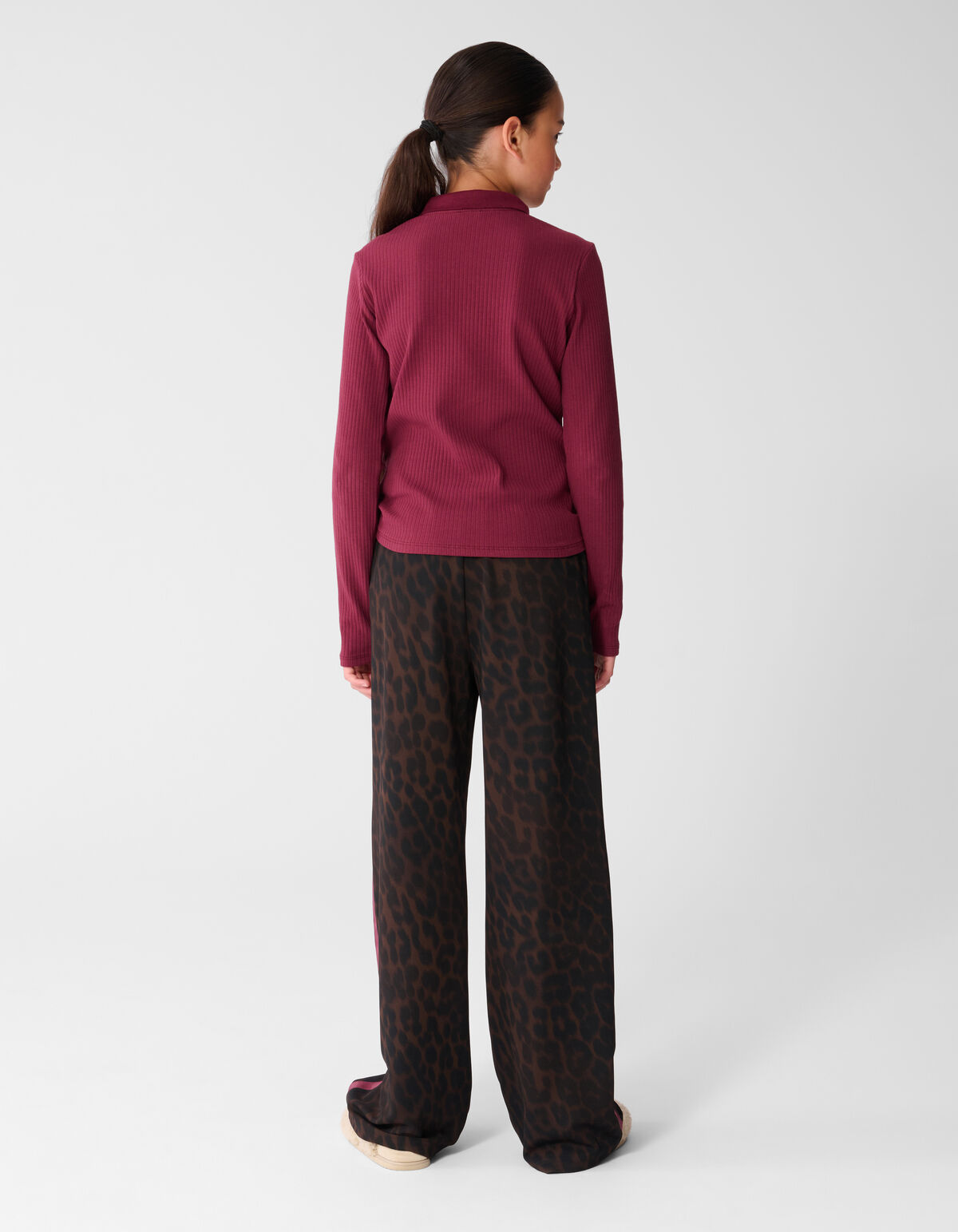 Leopard Stripe Wide Leg Fit Broek Donkerbruin SHOEBY GIRLS