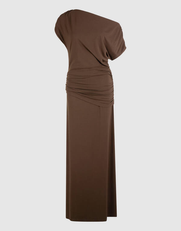 Drape Maxi Jurk Bruin By Fred SHOEBY WOMEN