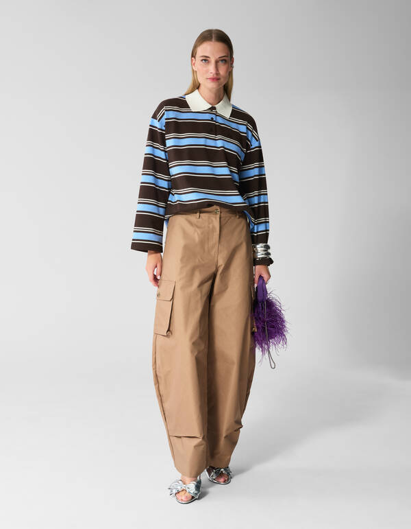 Gestreepte Polo Longsleeve Donkerbruin/Blauw SHOEBY WOMEN