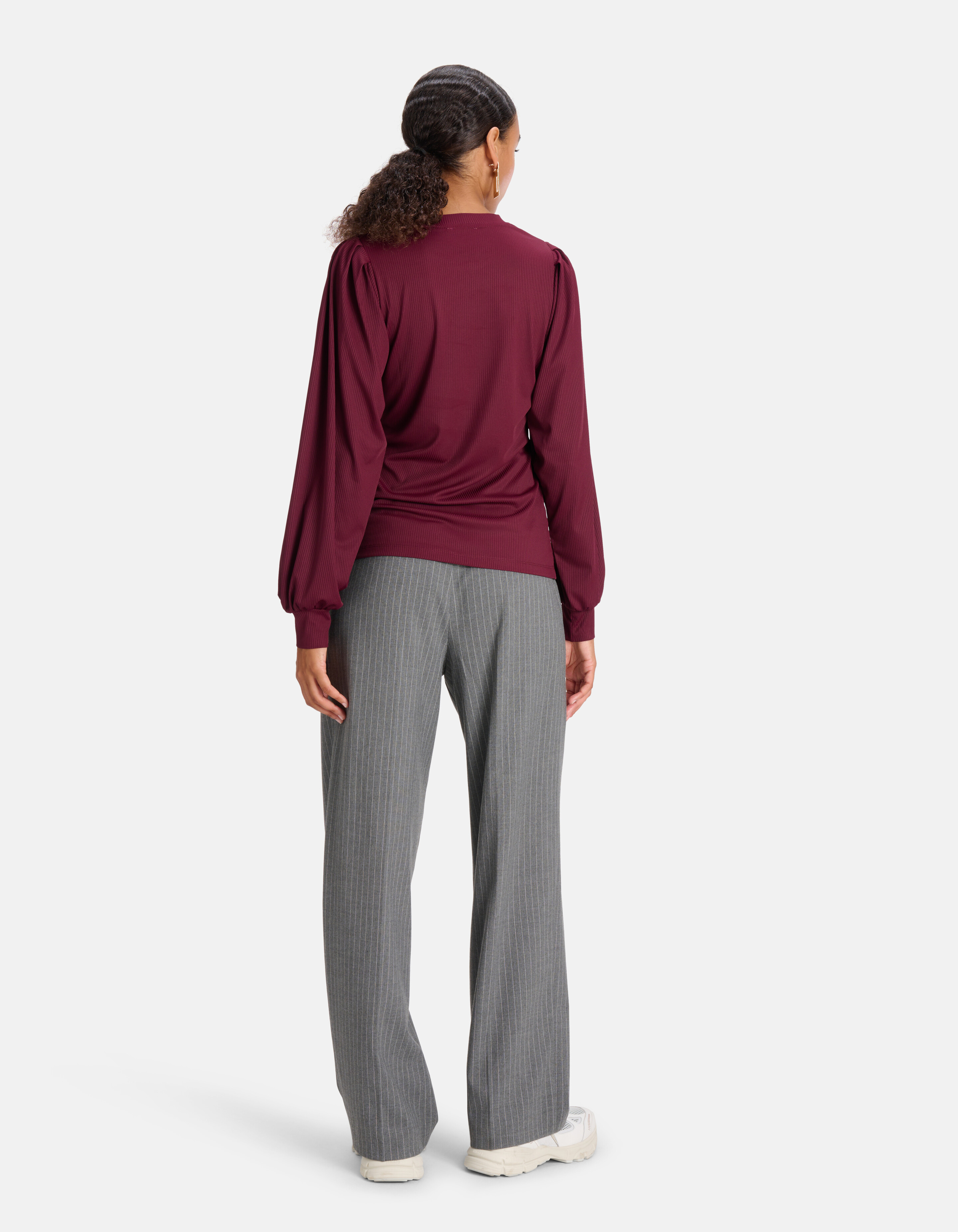Rib Jersey Lange Mouwen T-shirt Donkerrood SHOEBY WOMEN