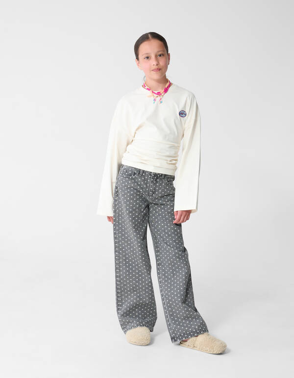 Gathered Longsleeve Top Gebroken Wit SHOEBY GIRLS