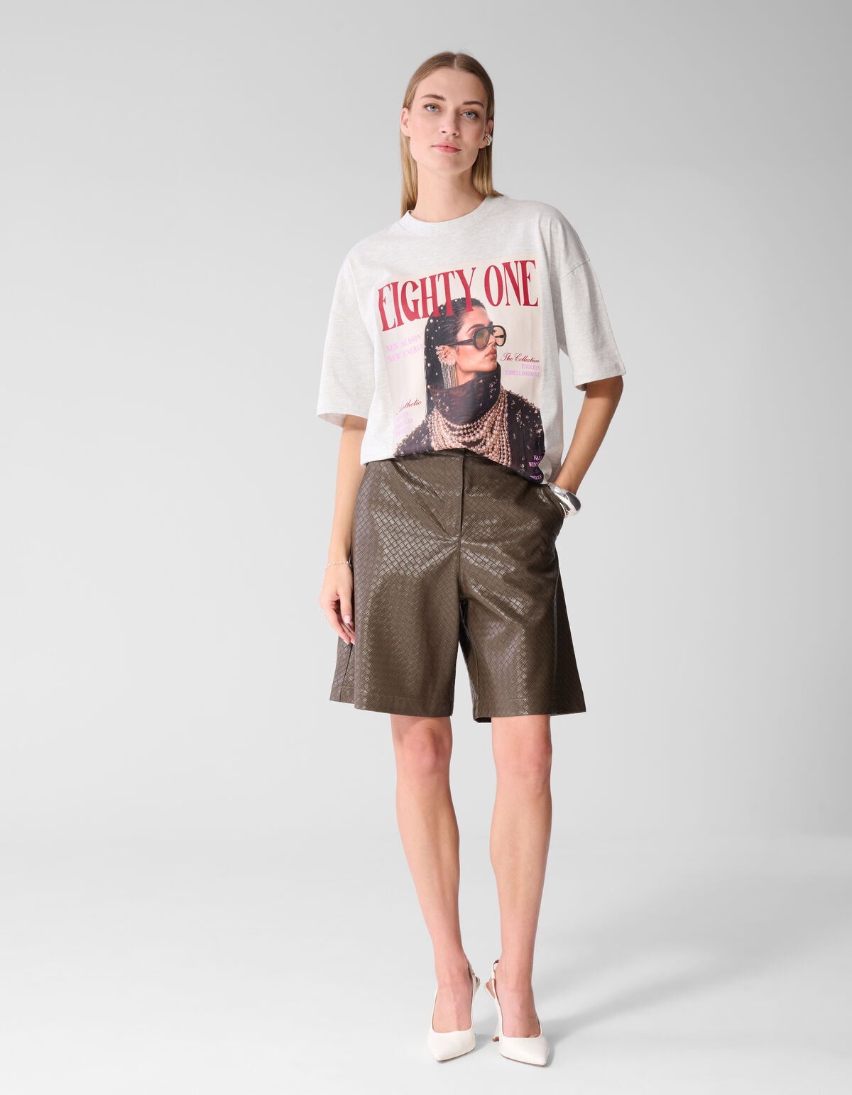 Oversized Magazine Artwork T-shirt Lichtgrijs SHOEBY WOMEN