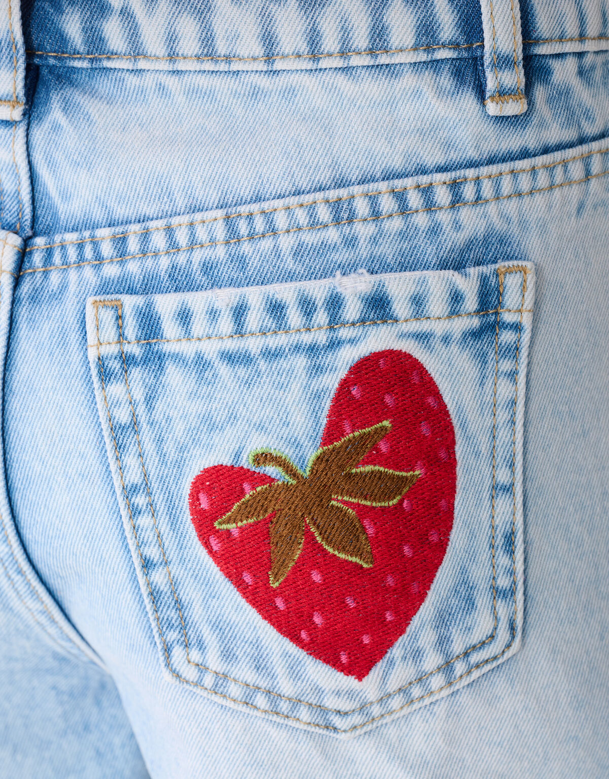 Strawberry Embroidery Short Blauw JILL&MITCH