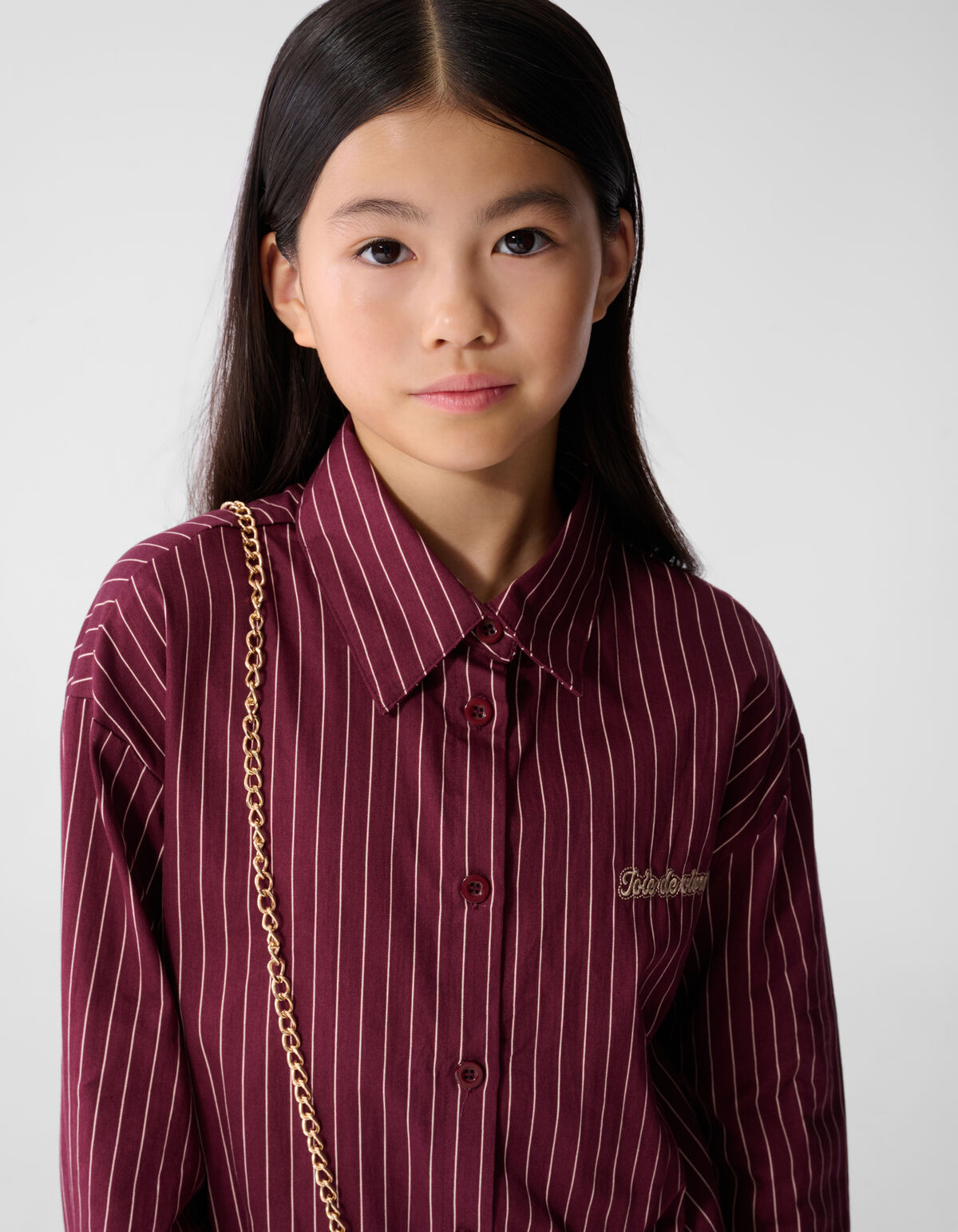 Lace Pinstripe Oversized Fit Blouse Donkerrood SHOEBY GIRLS