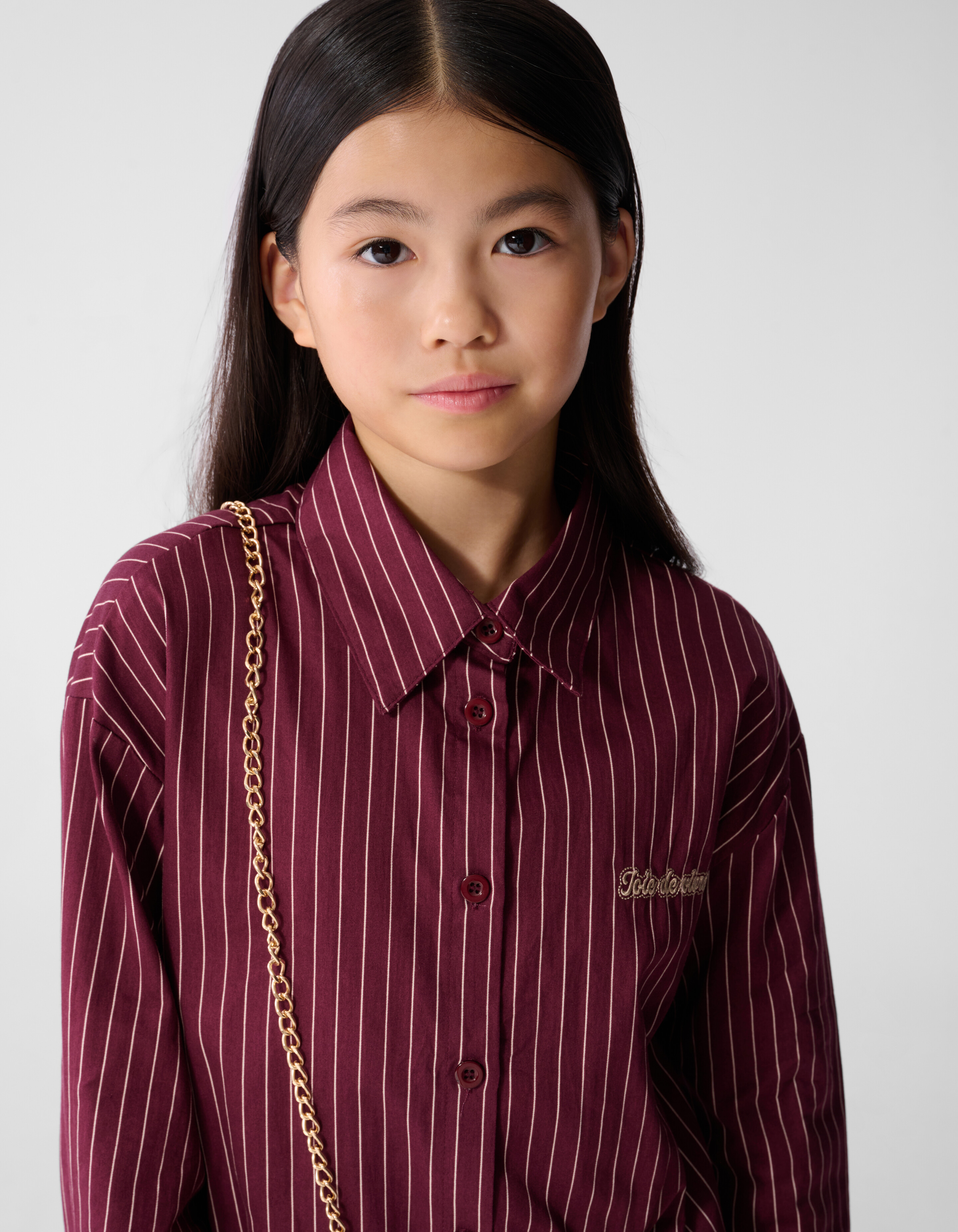 Lace Pinstripe Oversized Fit Blouse Donkerrood SHOEBY GIRLS