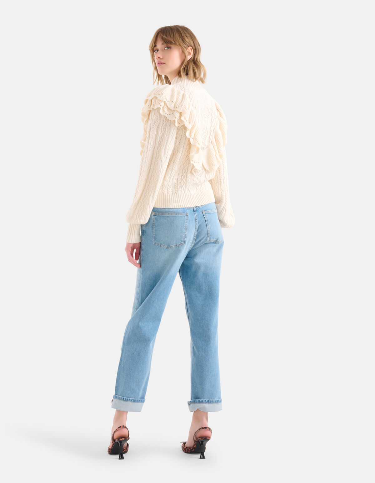 Ruffle Kabeltrui Gebroken Wit SHOEBY WOMEN