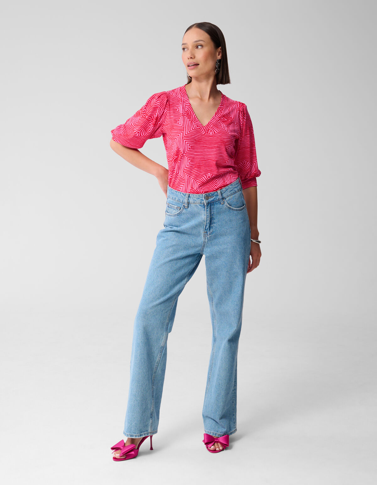 Printed Rib Jersey Top Roze/Rood SHOEBY WOMEN