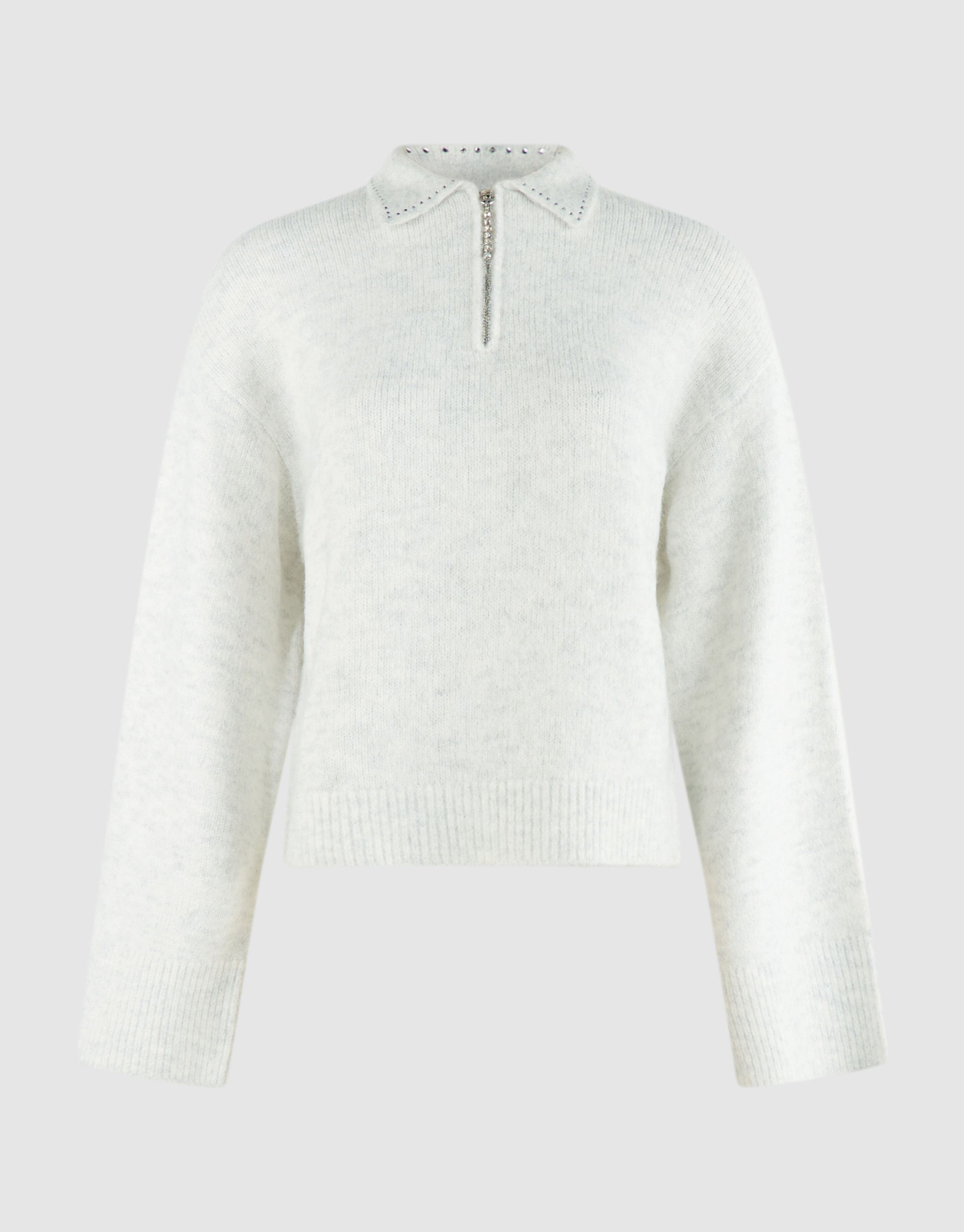 Zip Polo Gebreide Trui Lichtgrijs SHOEBY WOMEN