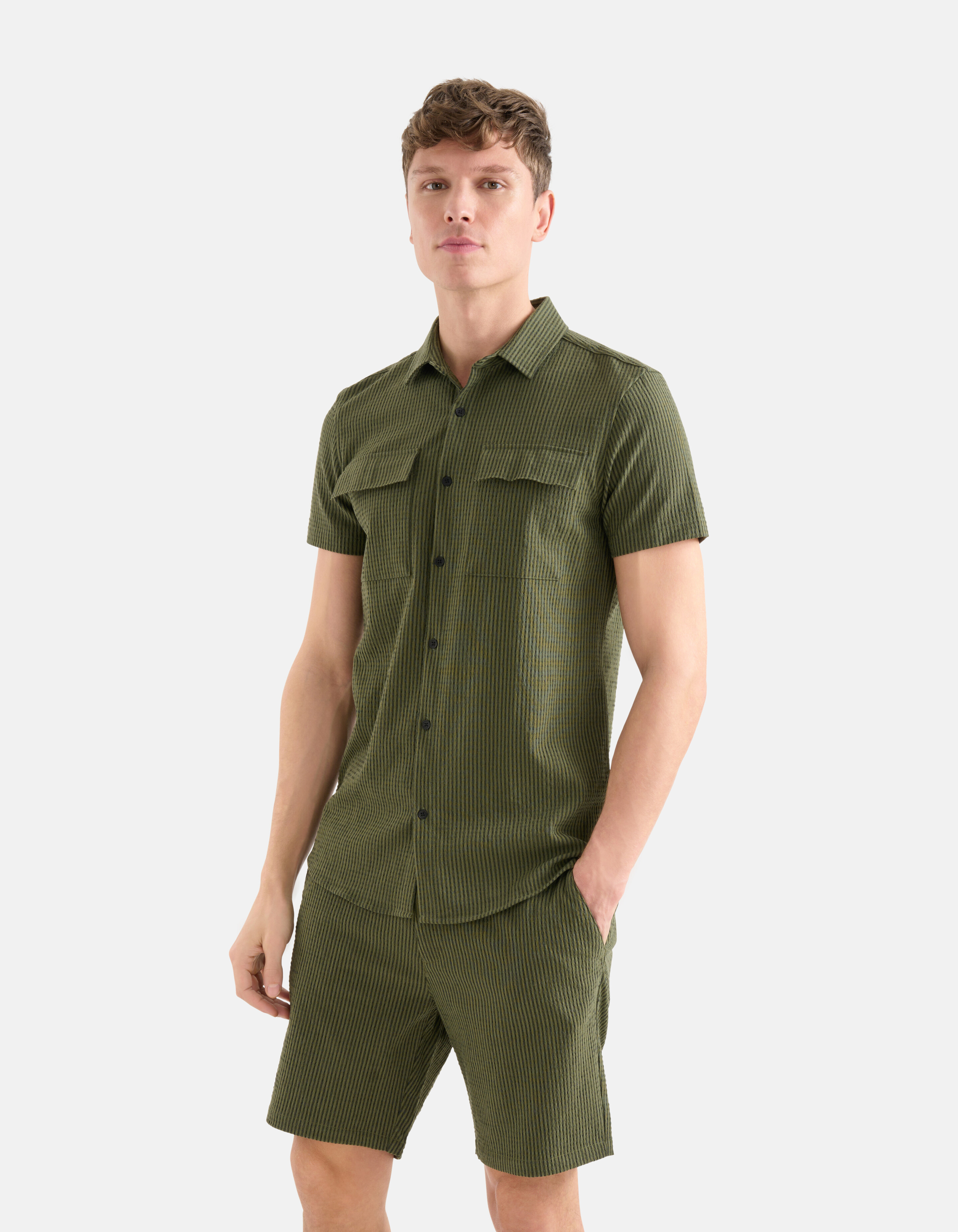 Gestreepte Seersucker Short Groen SHOEBY MEN