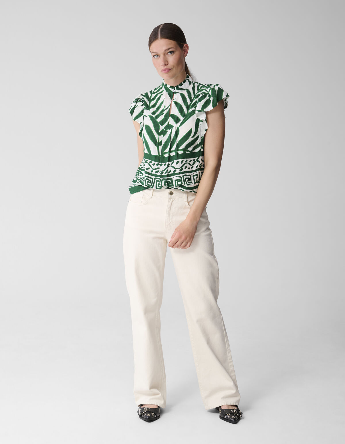 Printed Palm Top Wit SHOEBY WOMEN