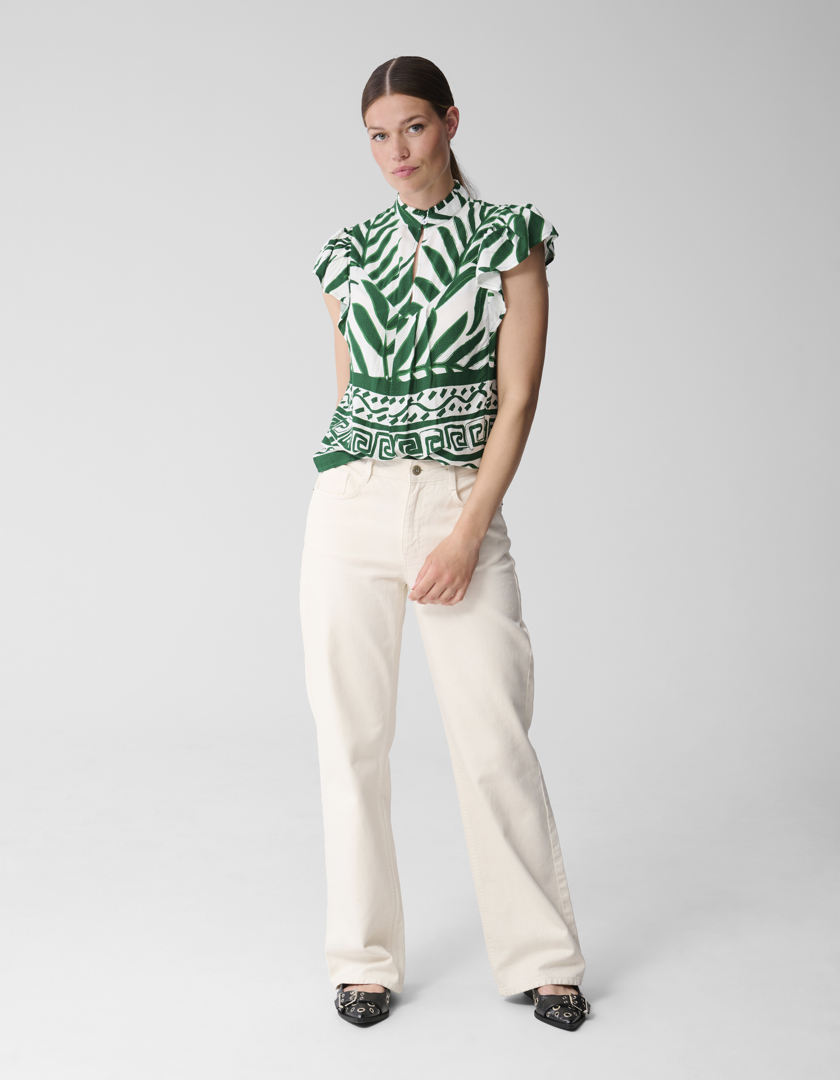 Printed Palm Top Wit SHOEBY WOMEN