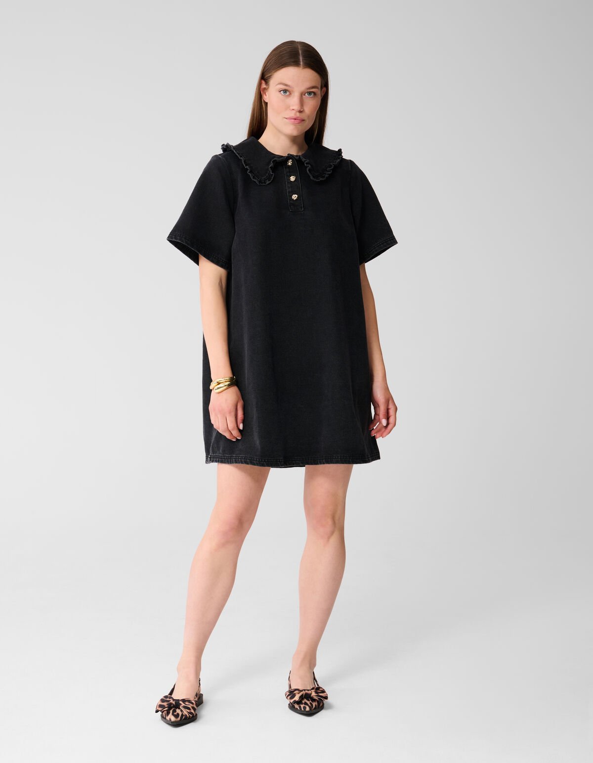 Denim Collar Midi Jurk Zwart SHOEBY WOMEN