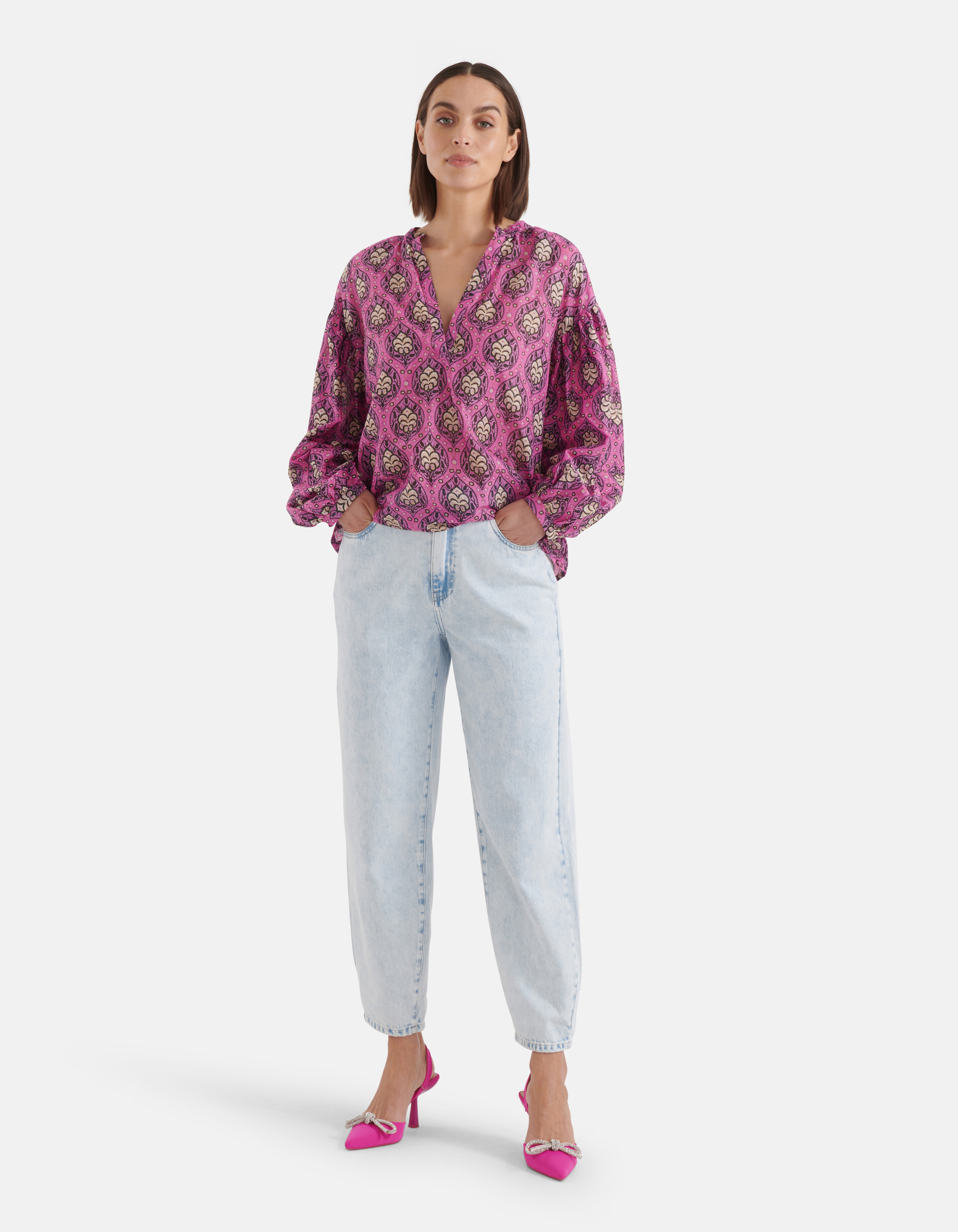 Printed Voile Blouse Roze SHOEBY WOMEN