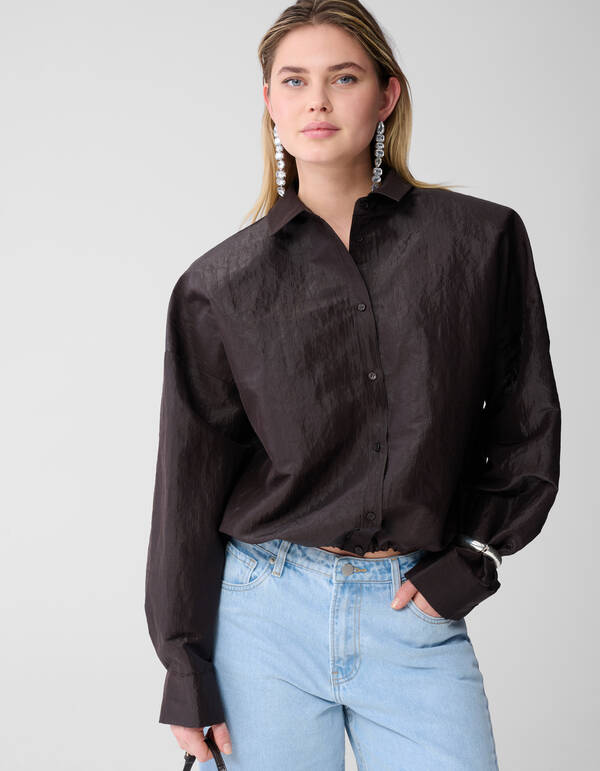 Croco Blouse Donkerbruin SHOEBY WOMEN