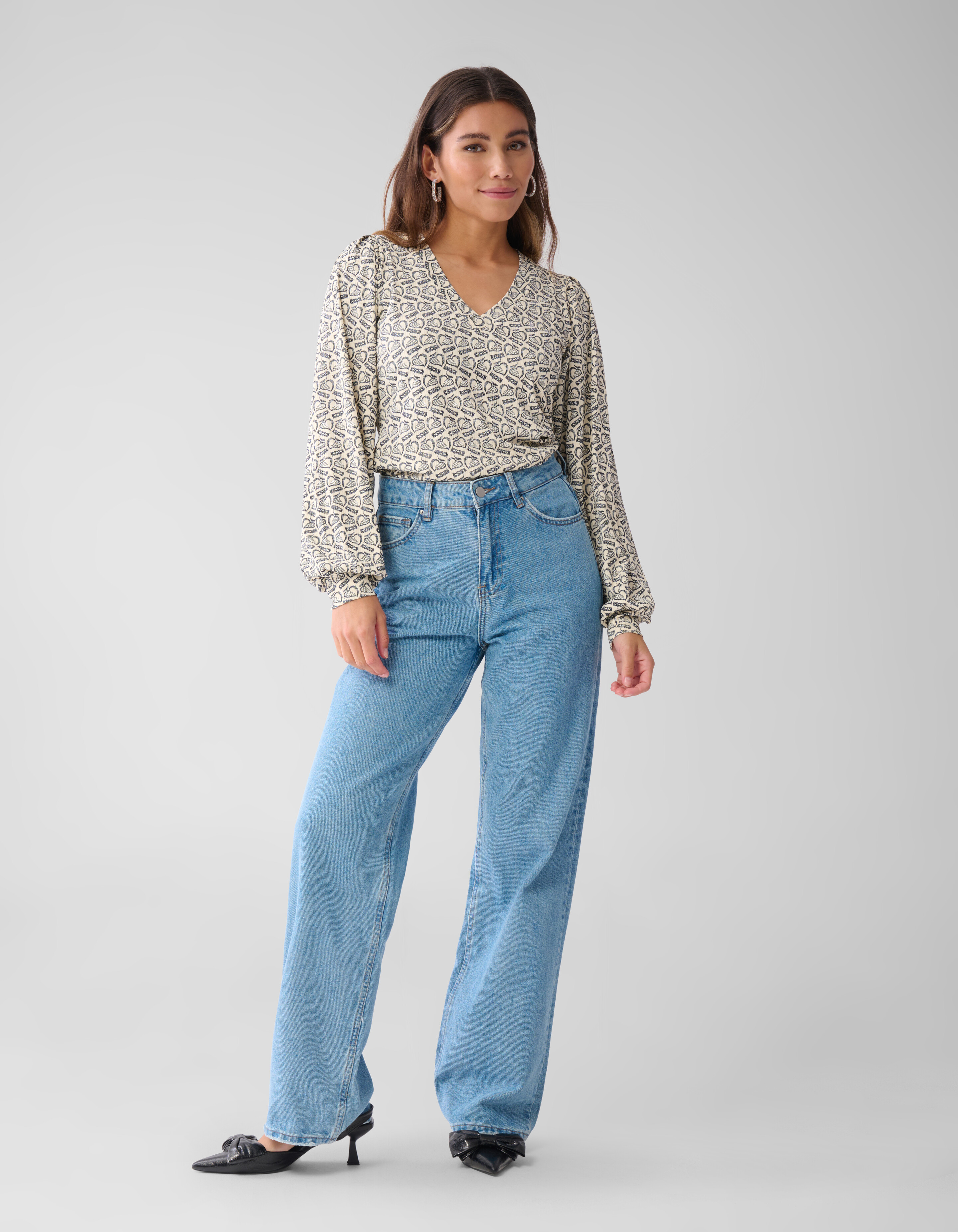 Printed Rib Jersey Top Gebroken Wit SHOEBY WOMEN