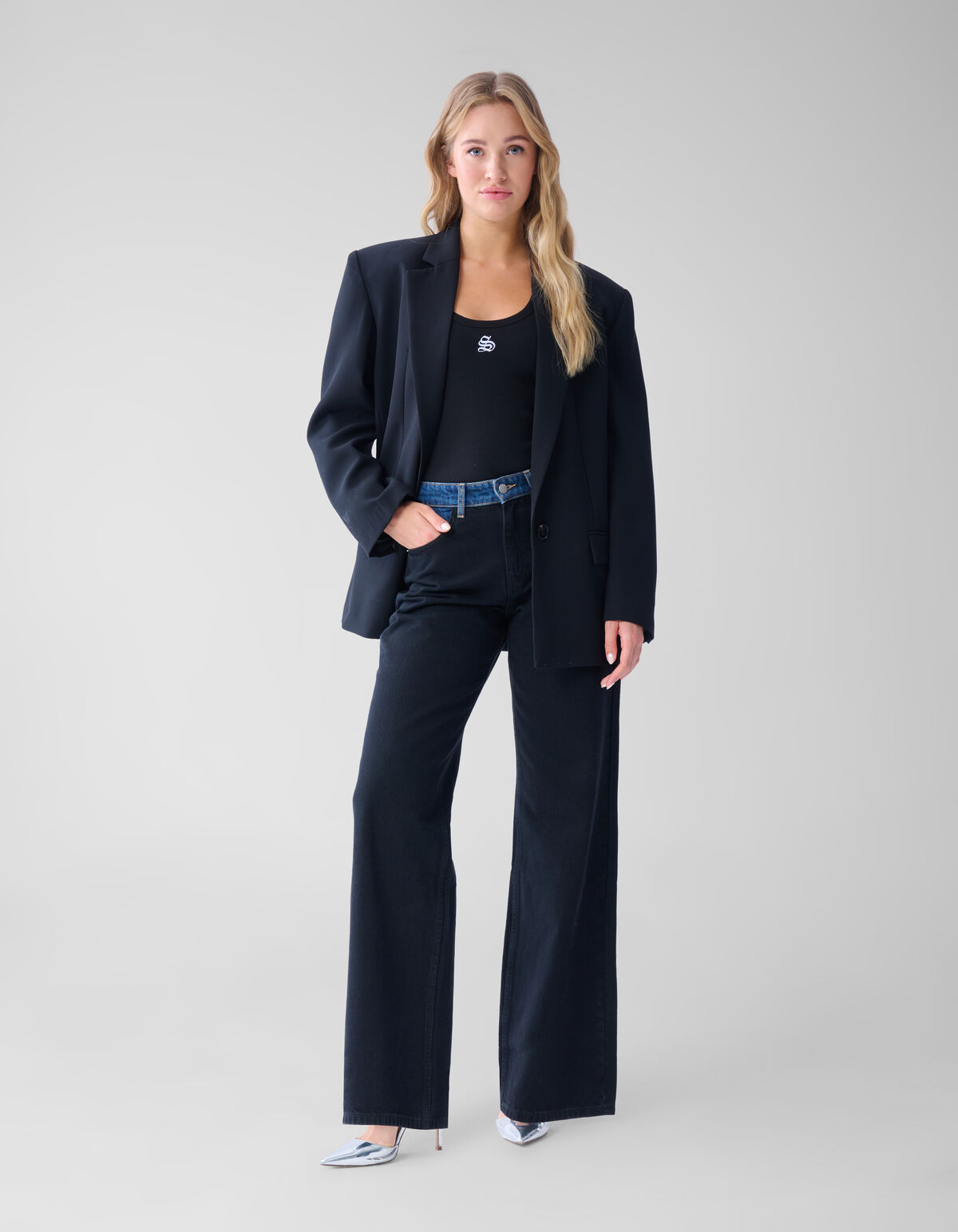 Two Tone Wide Leg Fit Jeans Donkerblauw SHOEBY WOMEN