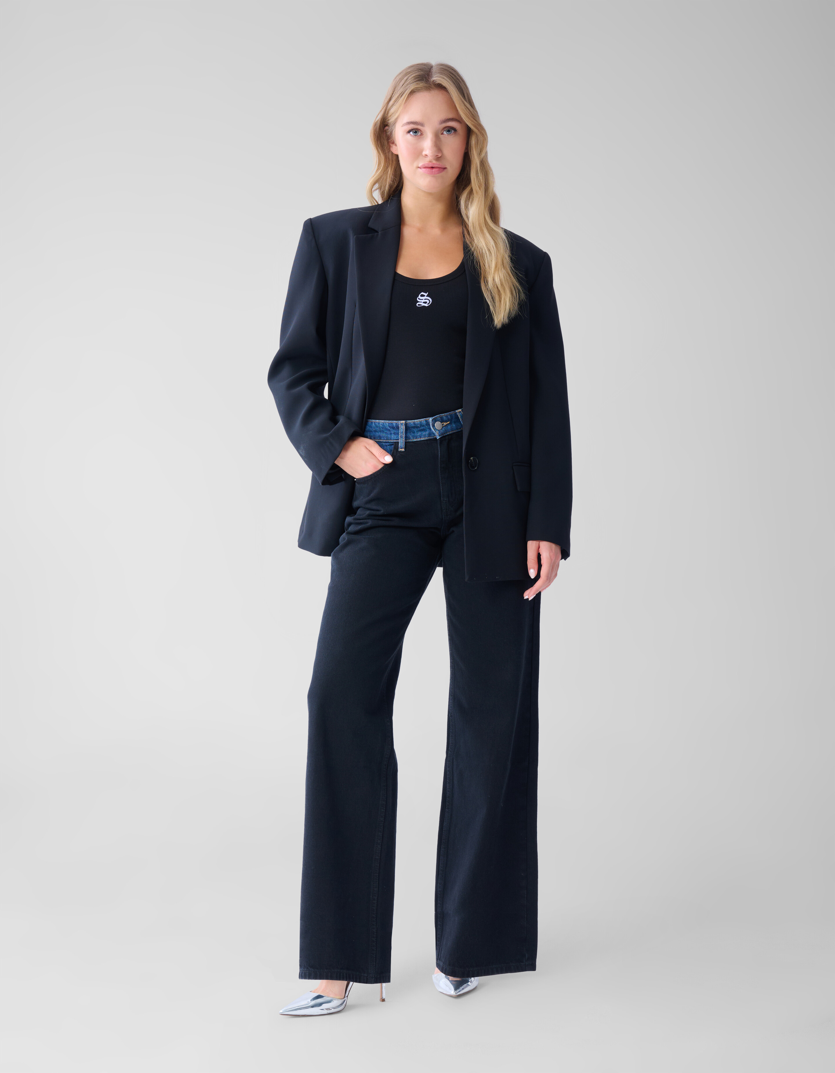 Two Tone Wide Leg Fit Jeans Donkerblauw SHOEBY WOMEN