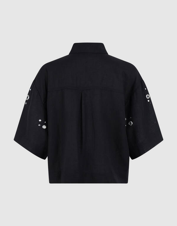 Linnen Eyelet Blouse Zwart SHOEBY WOMEN