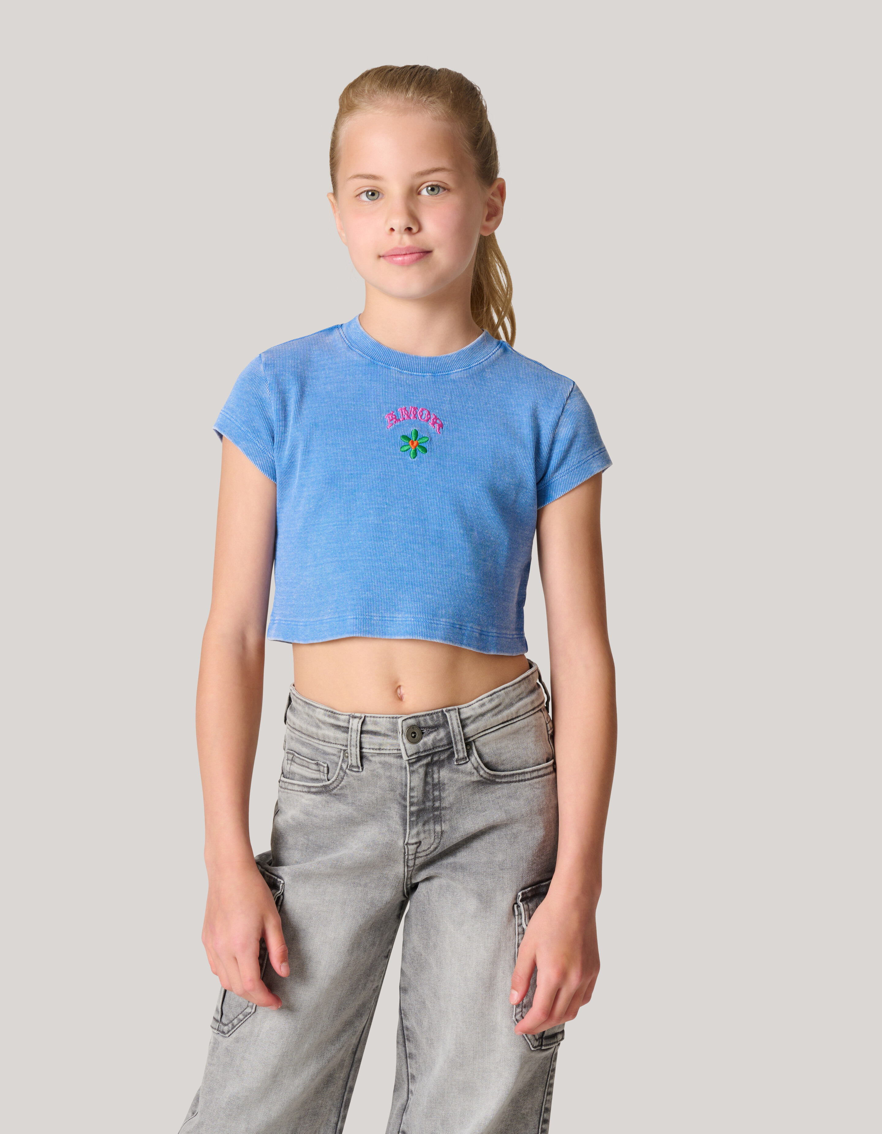 Embroidery Crop Top Blauw SHOEBY GIRLS