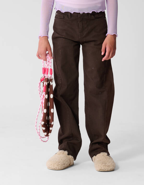 Strass Barrel Fit Broek Donkerbruin SHOEBY GIRLS