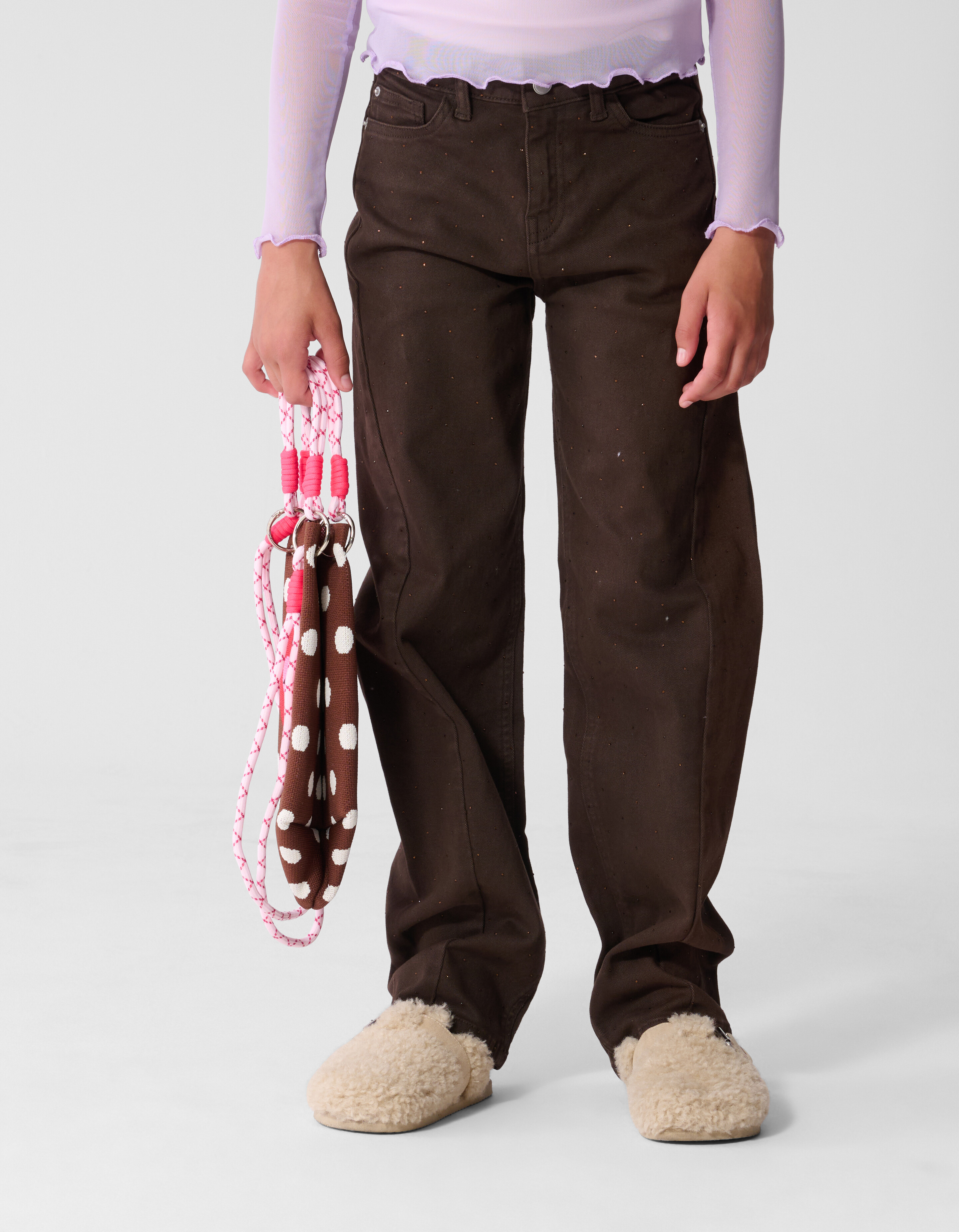 Strass Barrel Fit Broek Donkerbruin SHOEBY GIRLS