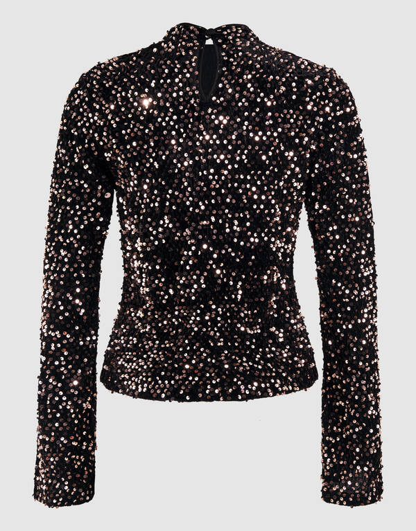 Sequin Flare Longsleeve Top Zwart SHOEBY WOMEN