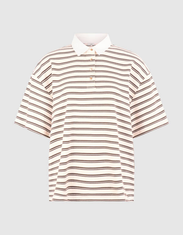 Oversized Stripe Short Sleeve Polo Bruin SHOEBY WOMEN