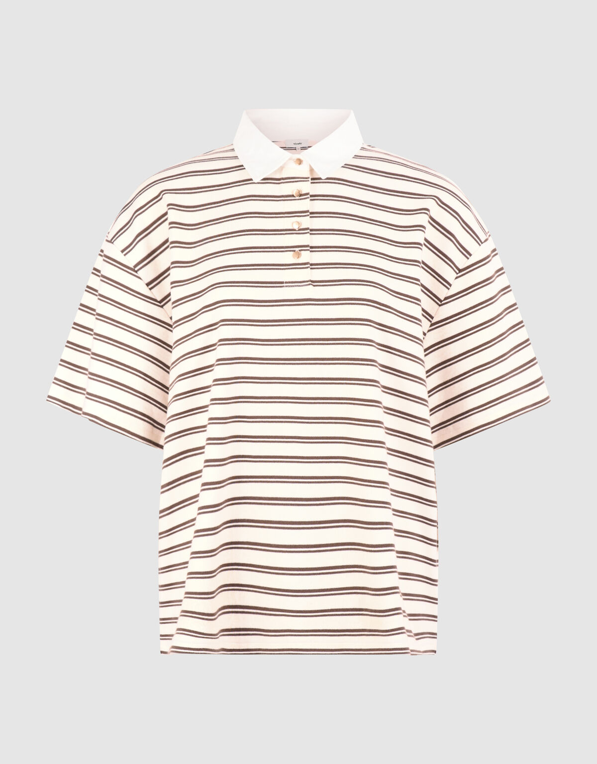 Oversized Stripe Short Sleeve Polo Bruin SHOEBY WOMEN