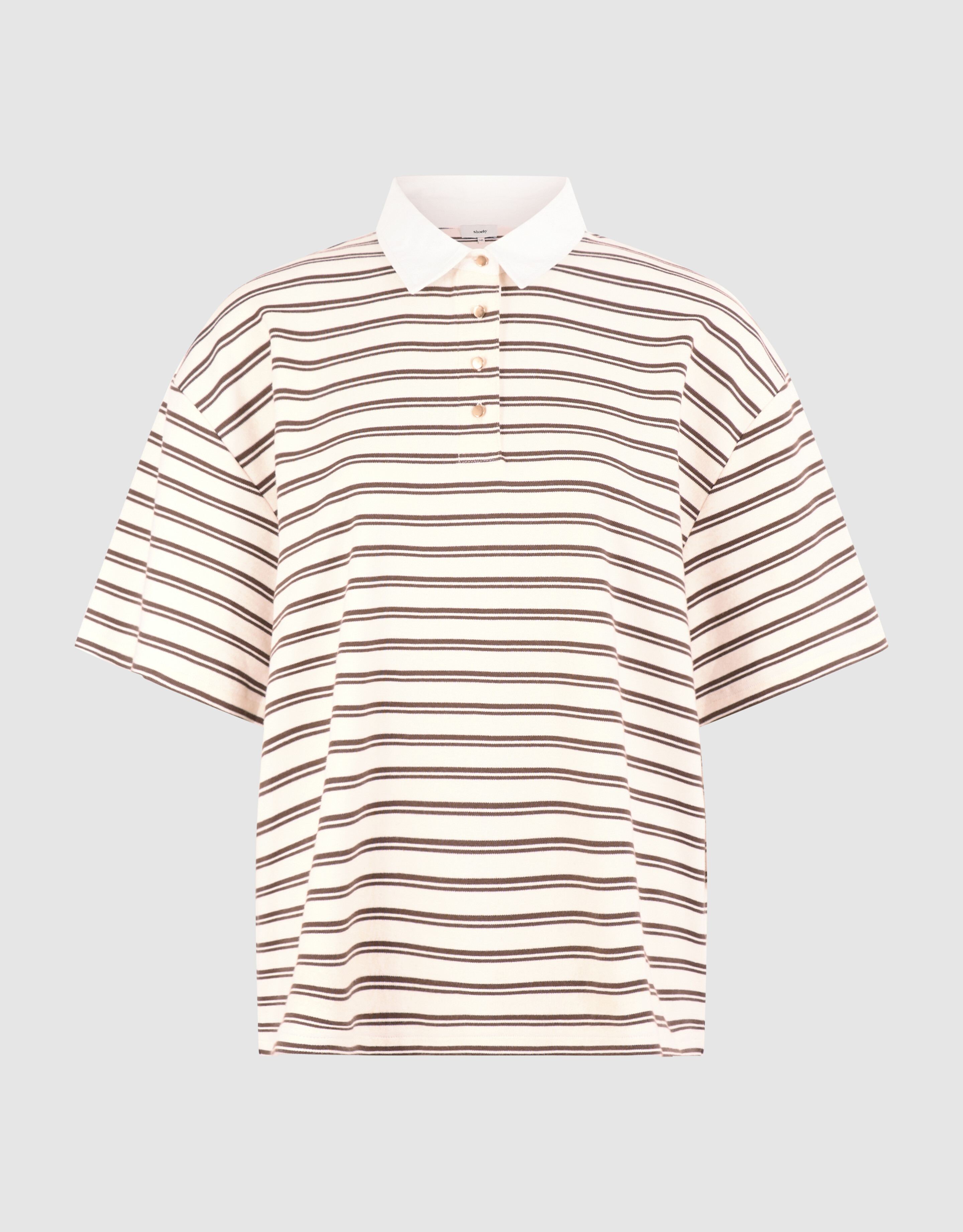 Oversized Stripe Short Sleeve Polo Bruin SHOEBY WOMEN