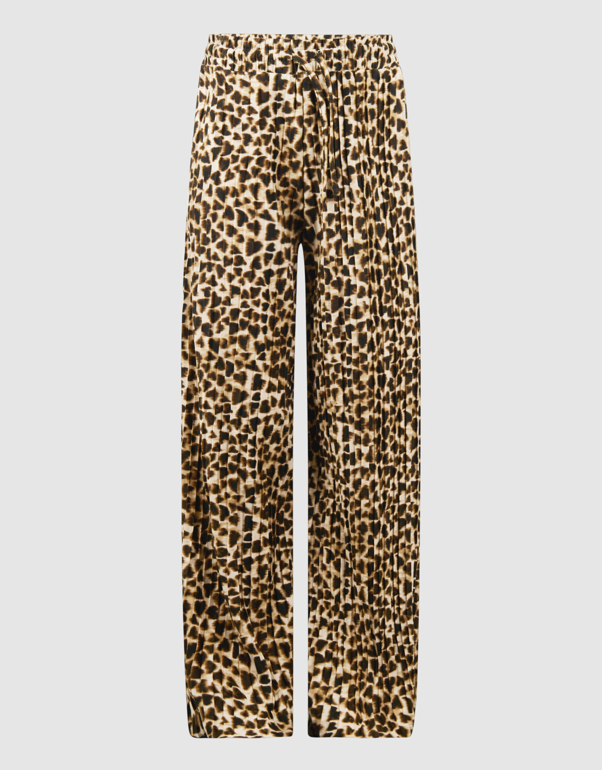 Leopard Pliss&eacute; Wide Leg Broek Lichtbruin SHOEBY GIRLS