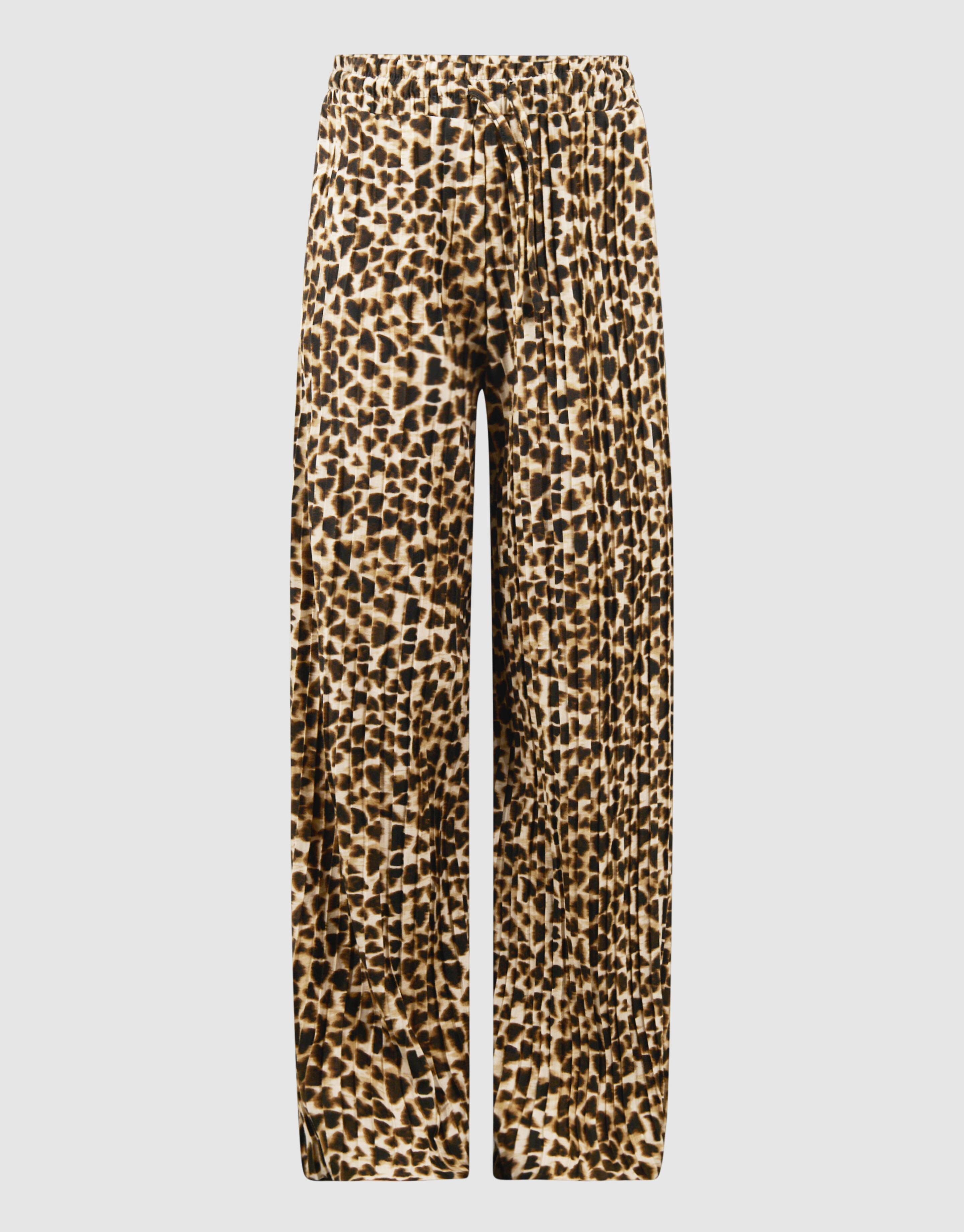 Leopard Pliss&eacute; Wide Leg Broek Lichtbruin SHOEBY GIRLS