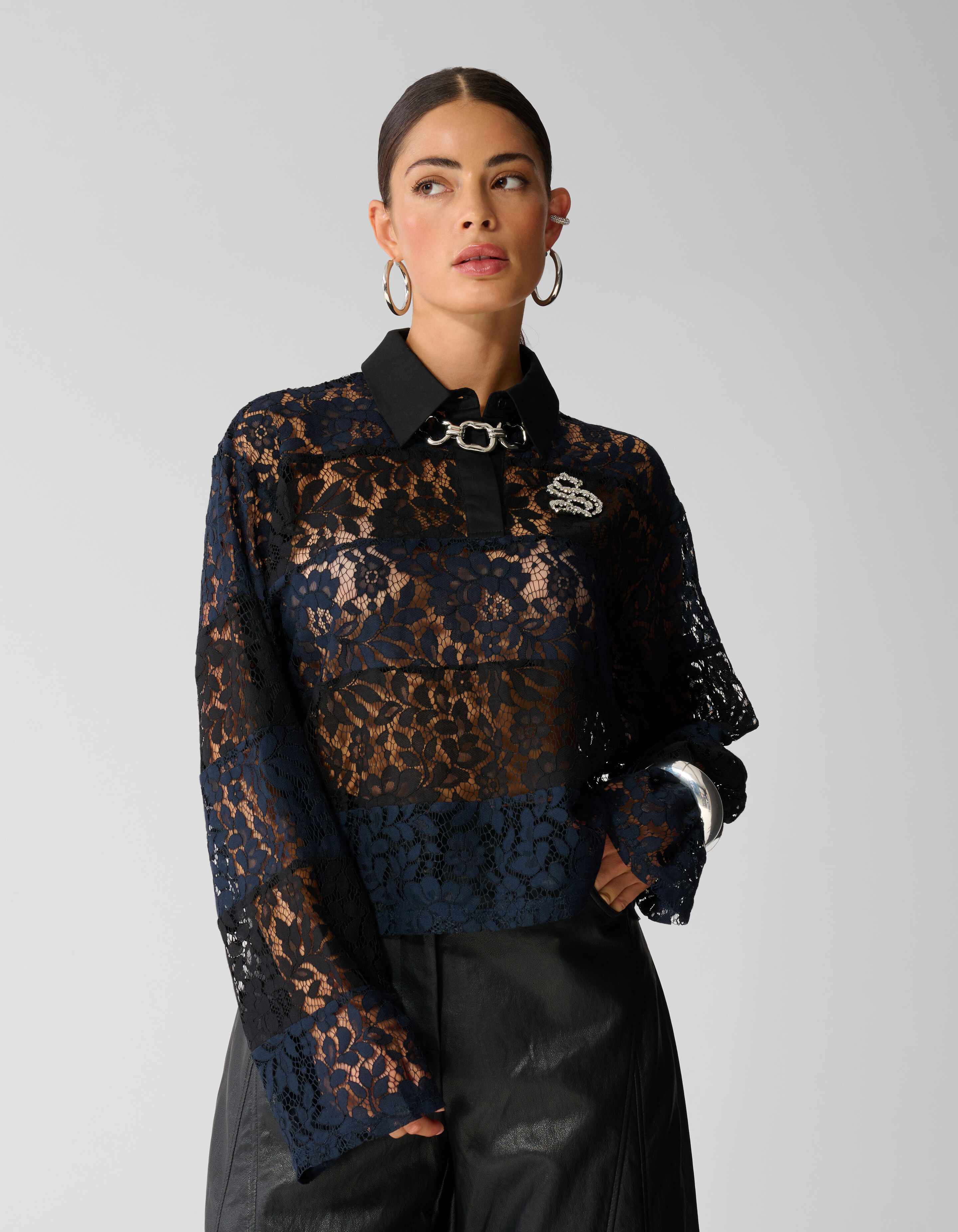 Gestreepte Lace Polo Zwart/Donkerblauw SHOEBY WOMEN