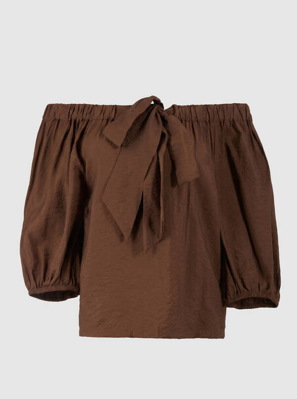 Off Shoulder Strik Blouse Donkerbruin SHOEBY WOMEN