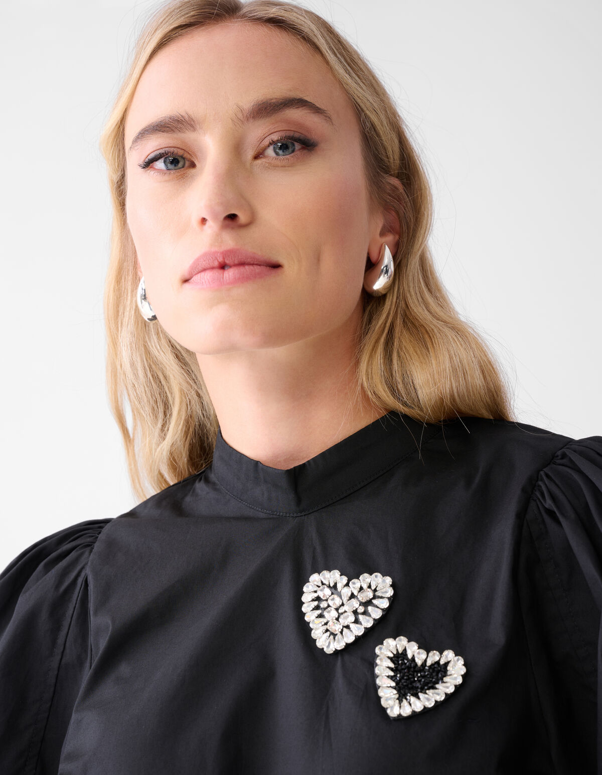 Strass Heart Poplin Blouse Zwart SHOEBY WOMEN