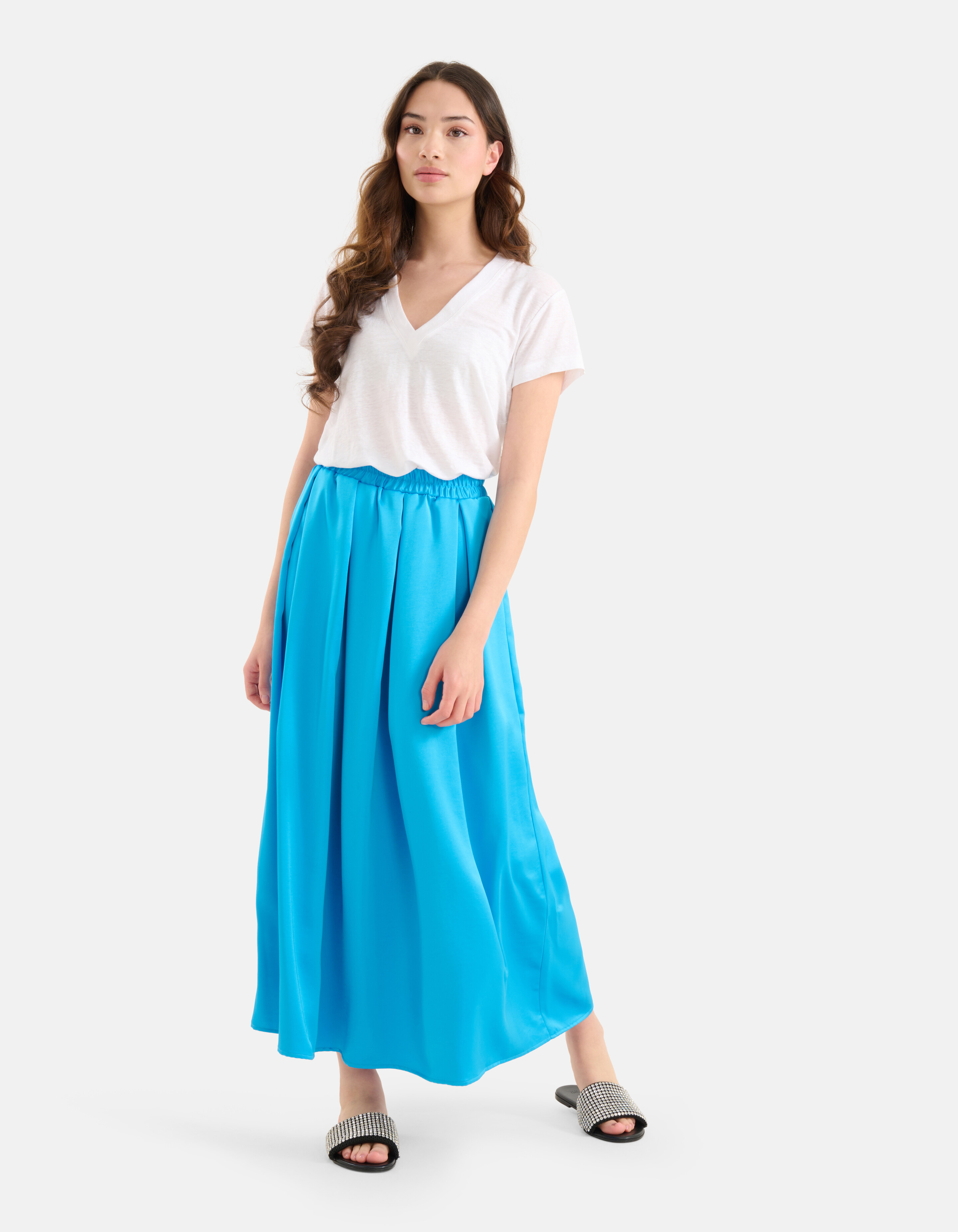 Satijnen Maxi Rok Blauw SHOEBY WOMEN