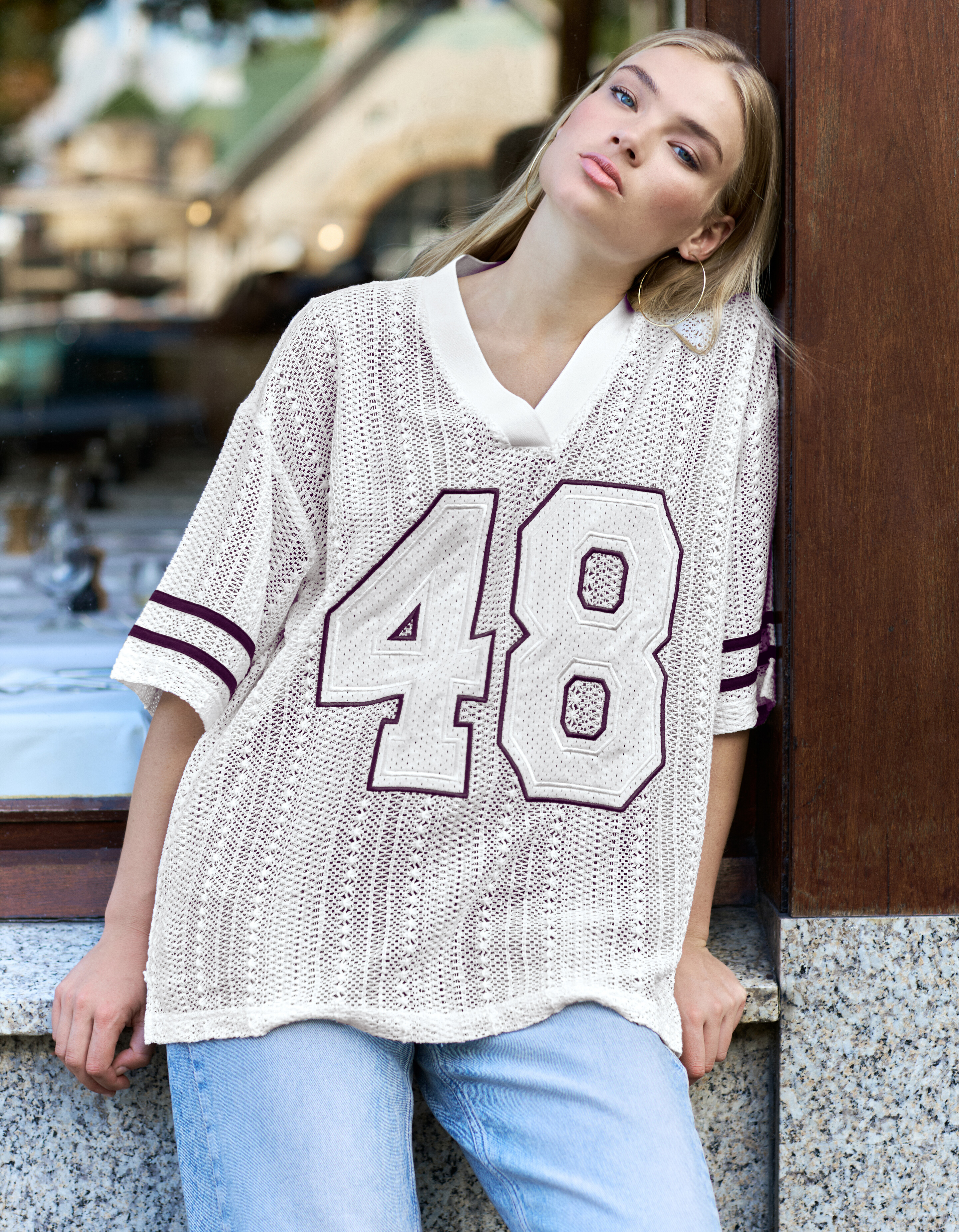 Oversized Baseball T-shirt Gebroken Wit By Fred SHOEBY WOMEN