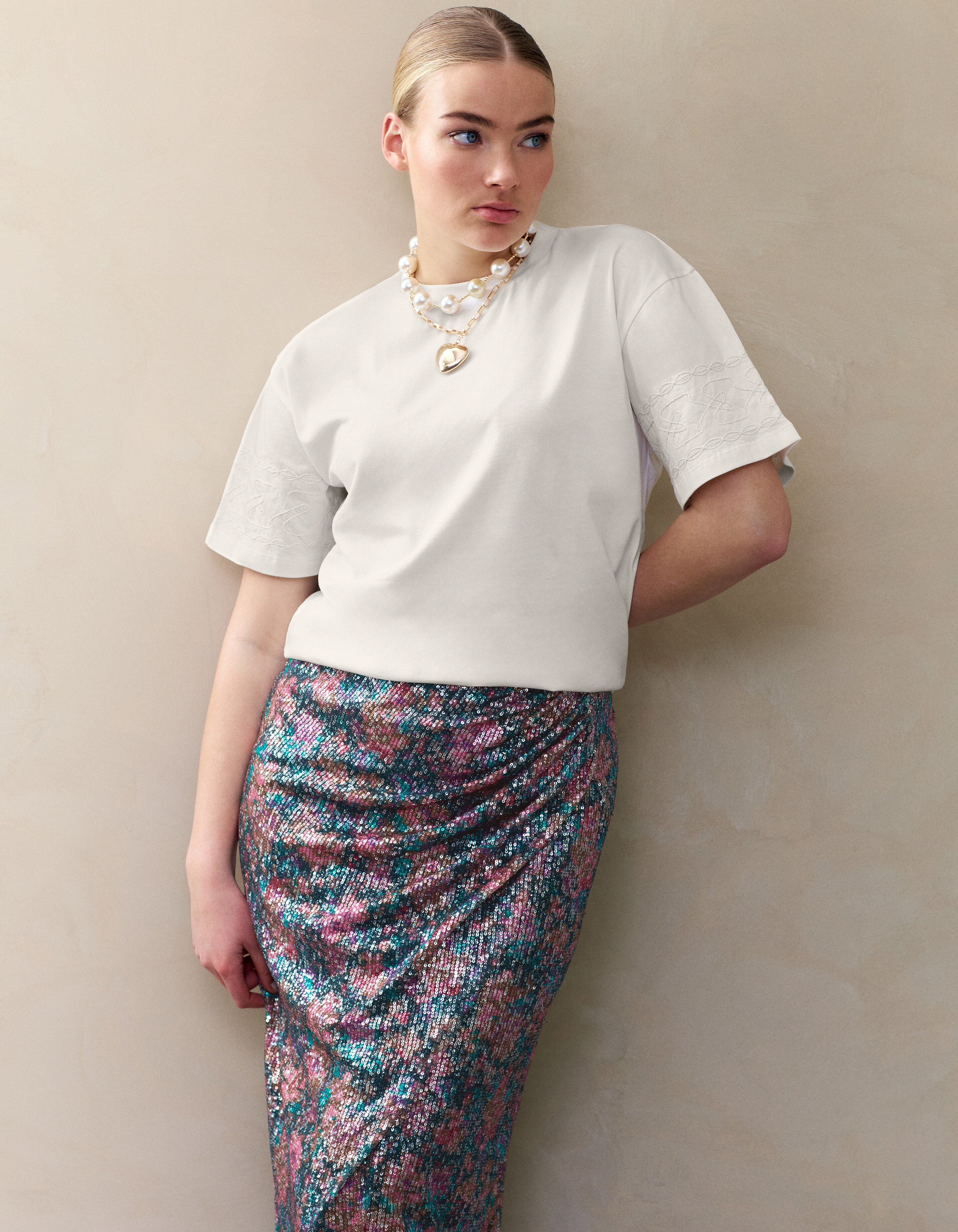 Cord Embroidery T-shirt Gebroken Wit By Fred SHOEBY WOMEN