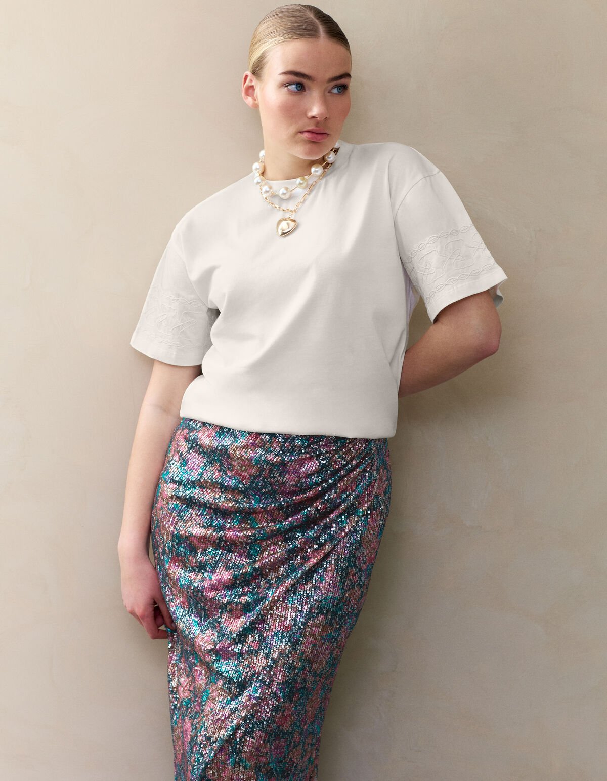 Cord Embroidery T-shirt Gebroken Wit By Fred SHOEBY WOMEN