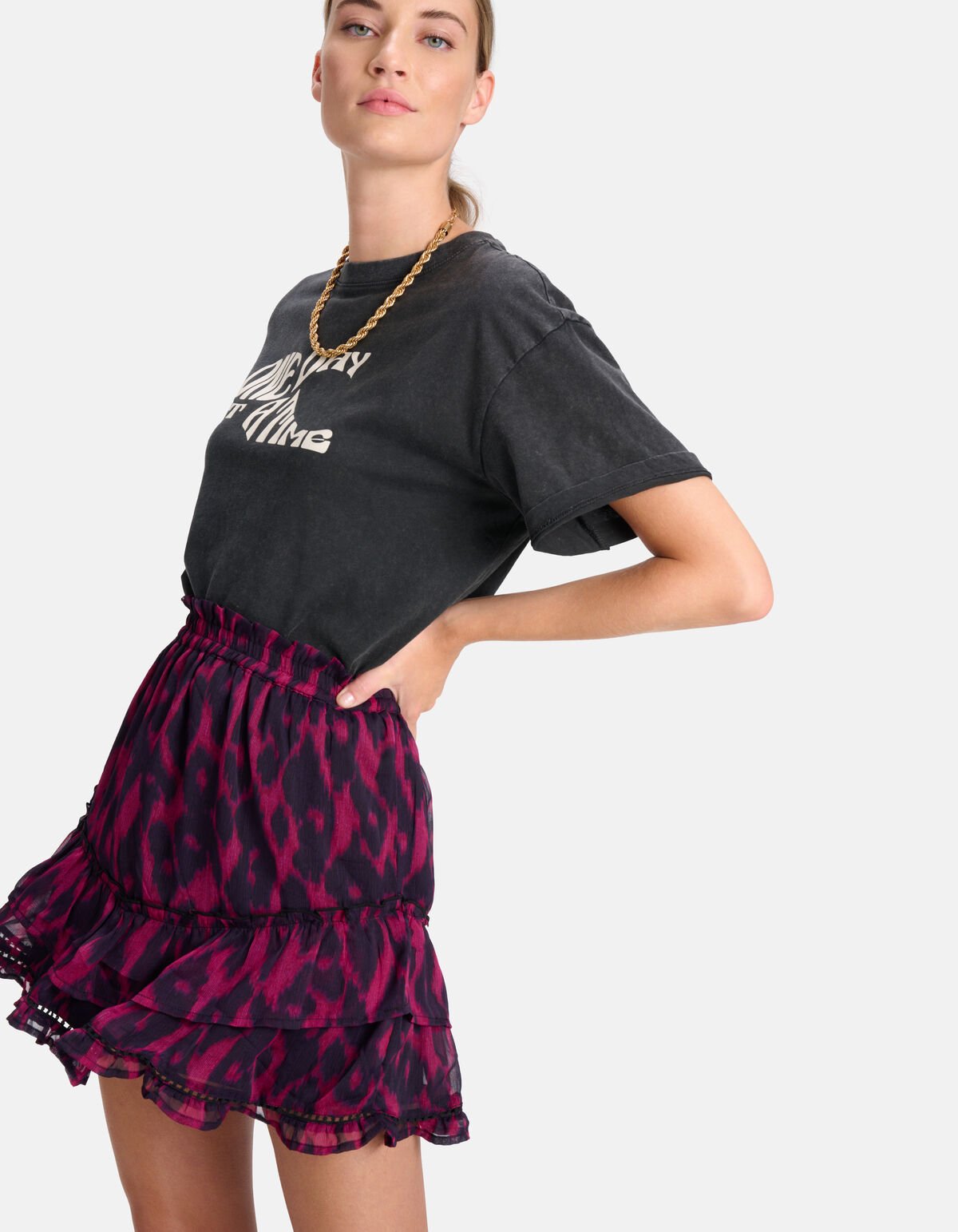 Leopard Ruffle Rok Paars SHOEBY WOMEN