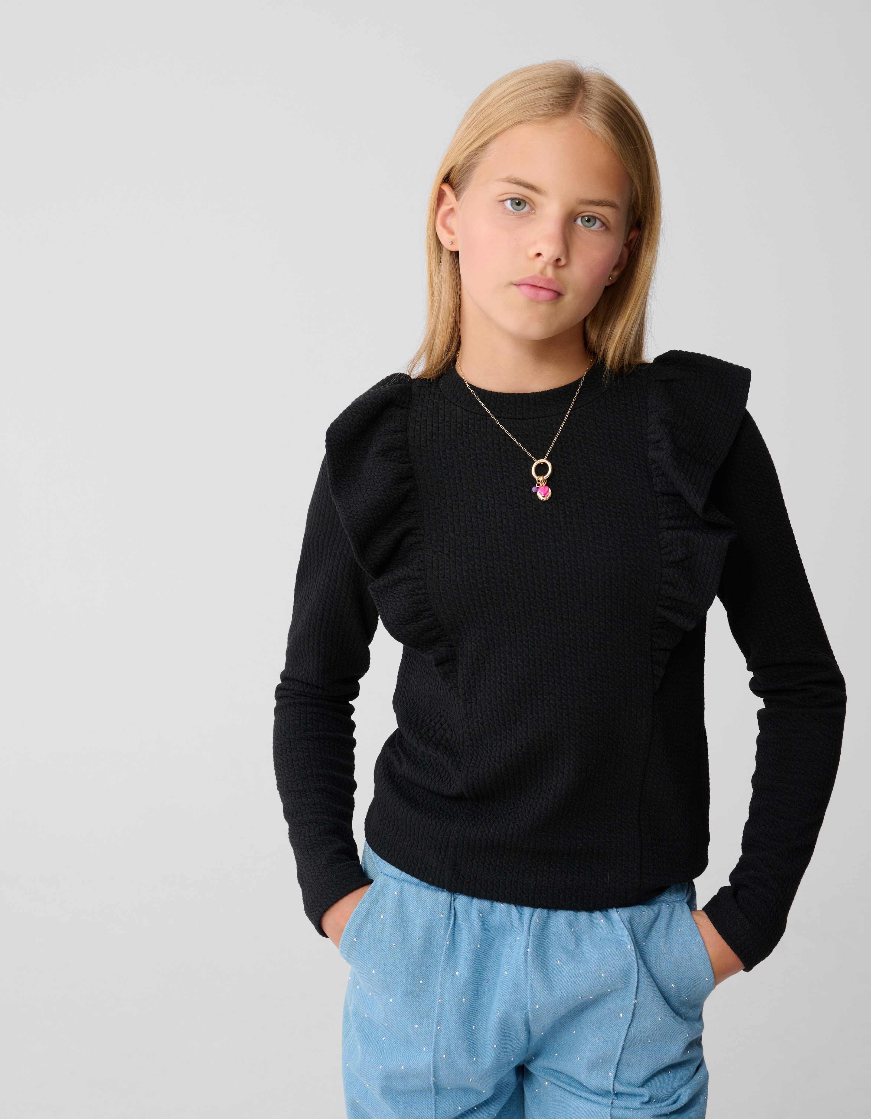 Structuur Ruffle Top Zwart SHOEBY GIRLS