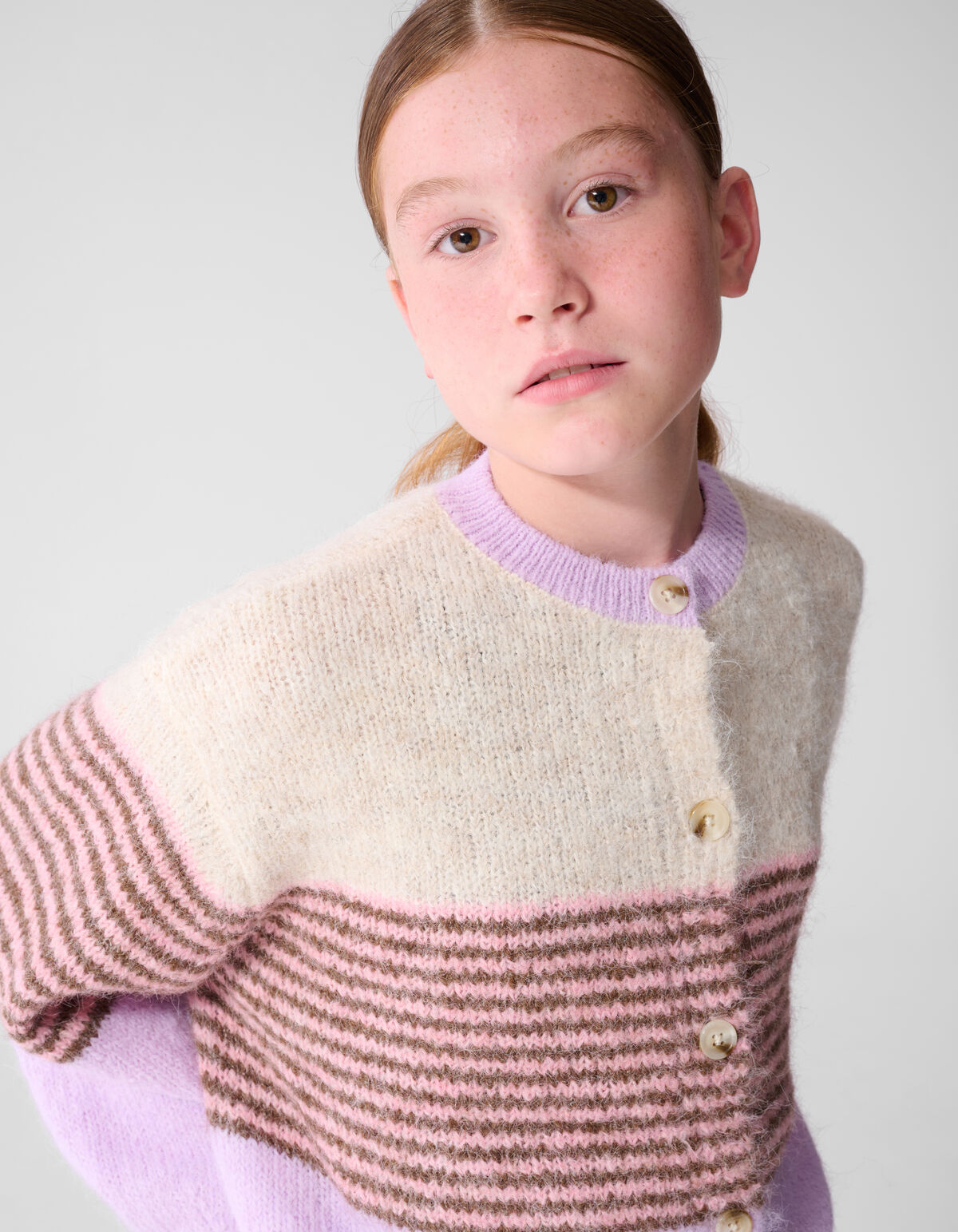 Fluffy Gestreept Vest Gebroken Wit/Paars SHOEBY GIRLS