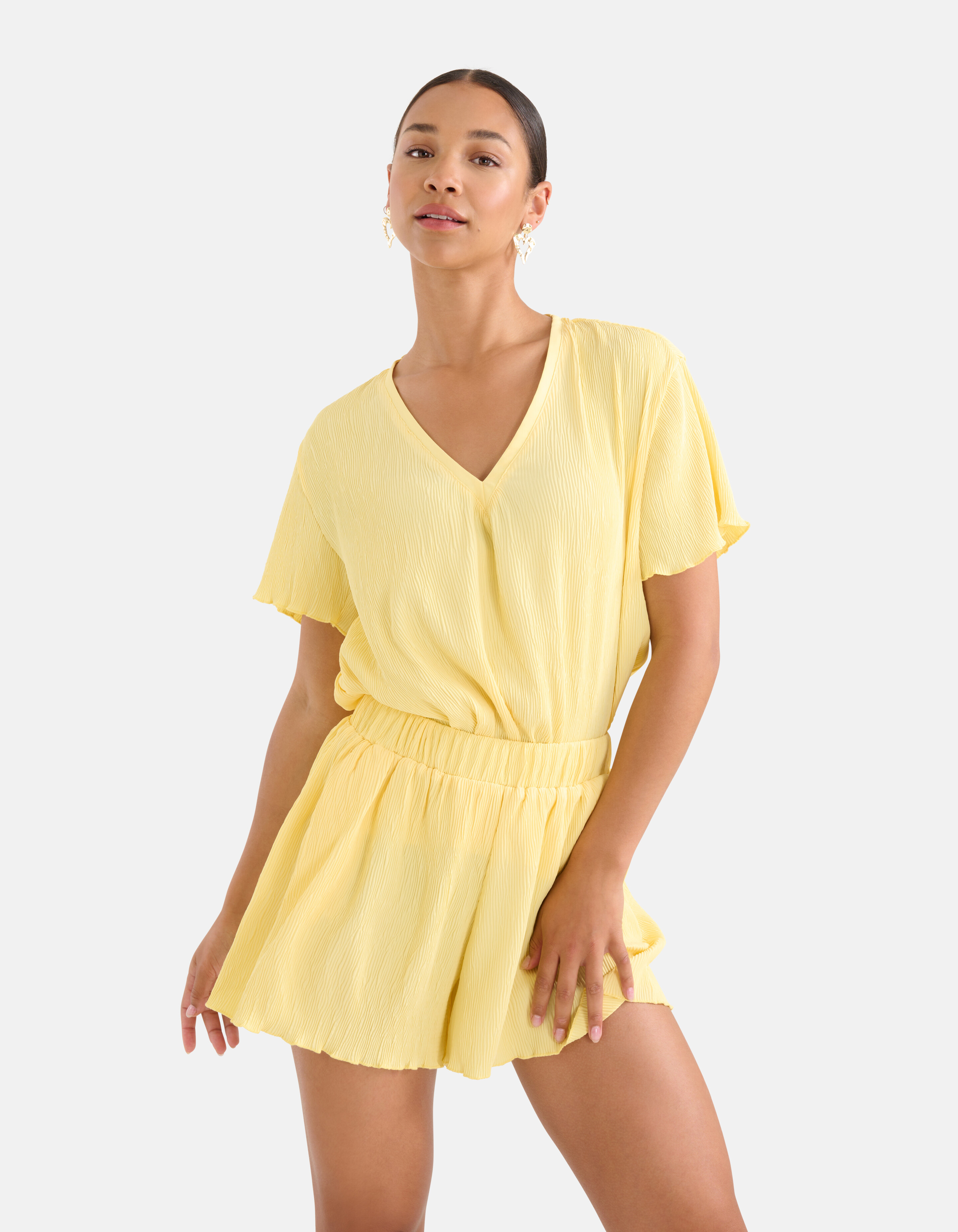 Crinkle T-shirt Geel SHOEBY WOMEN