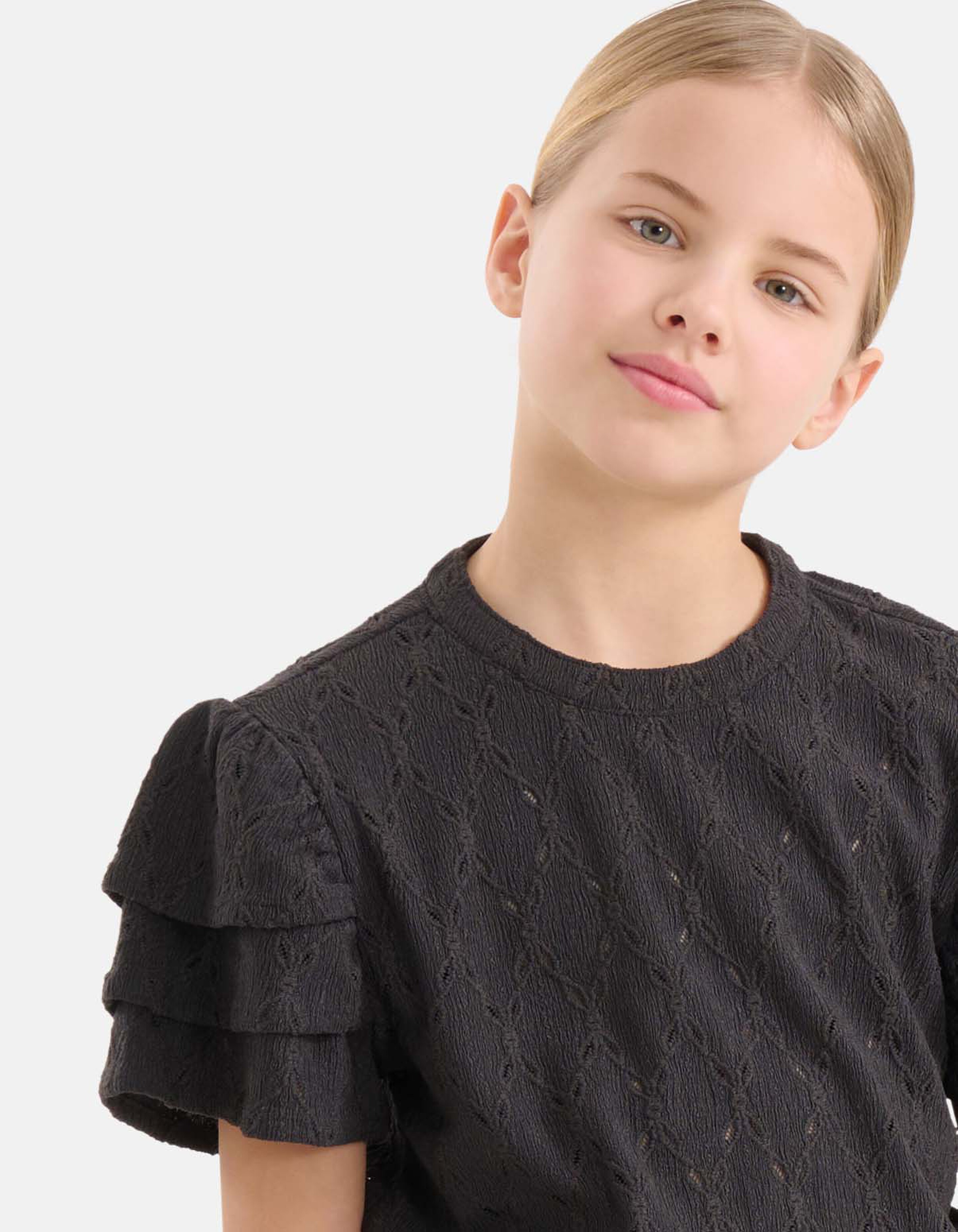 Ajour Ruffle Top Zwart SHOEBY GIRLS
