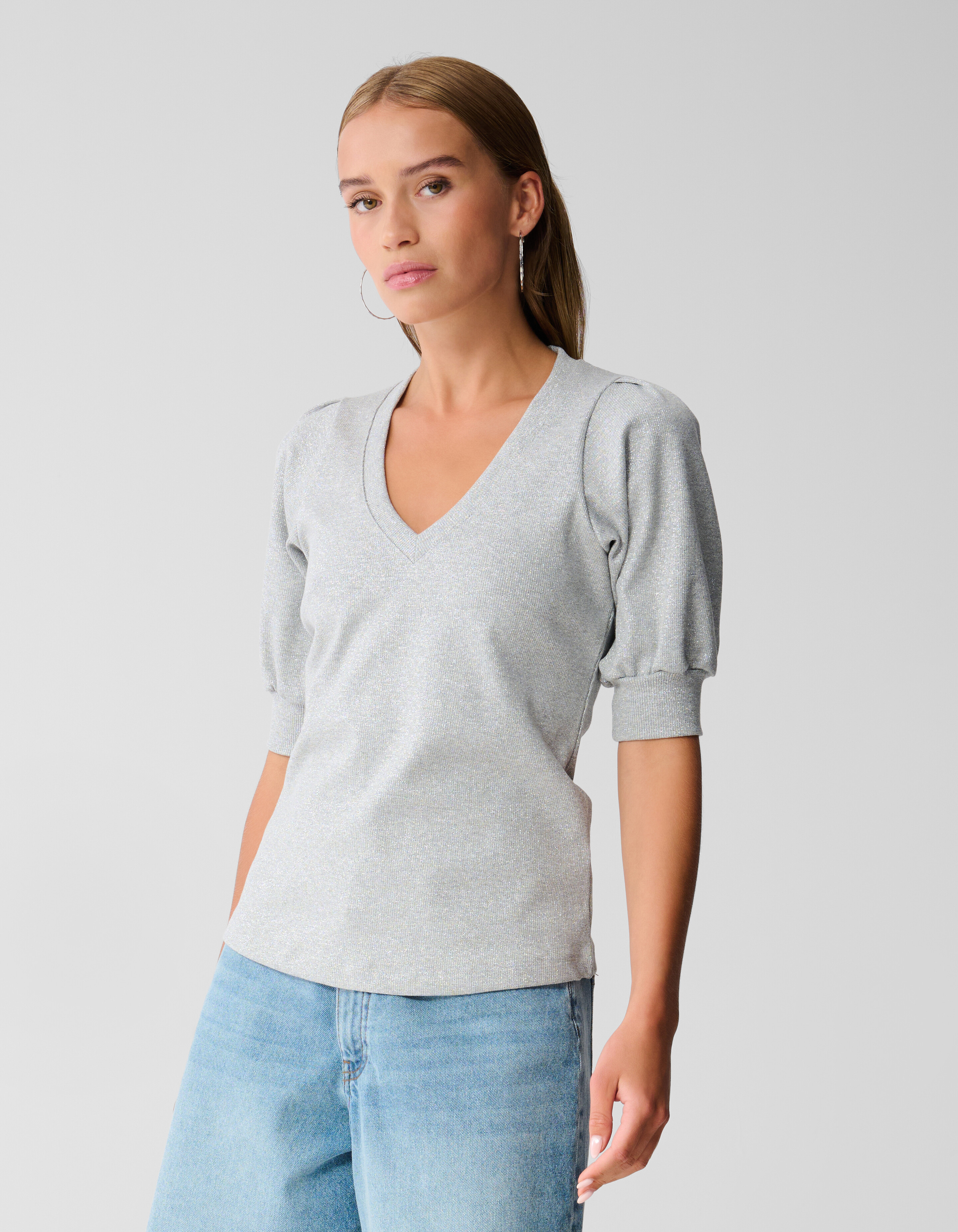 Puff V-hals Top Grijs SHOEBY WOMEN