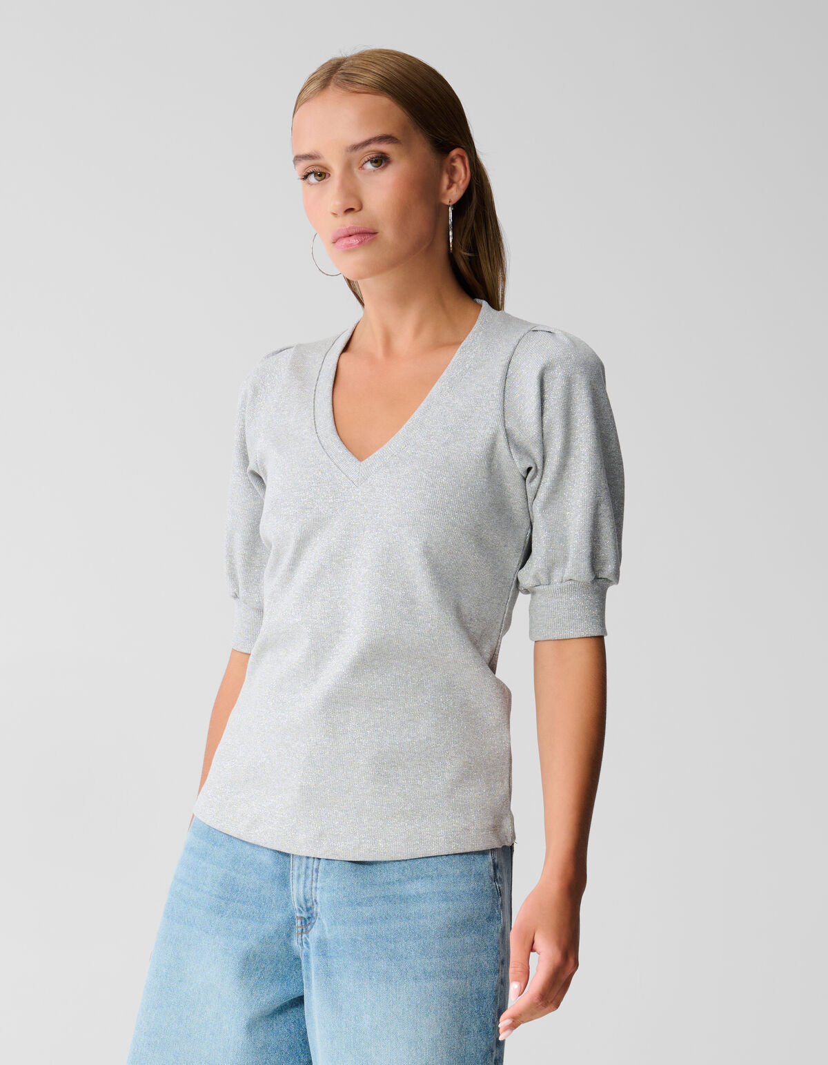 Lurex V-hals Top Zilver SHOEBY WOMEN