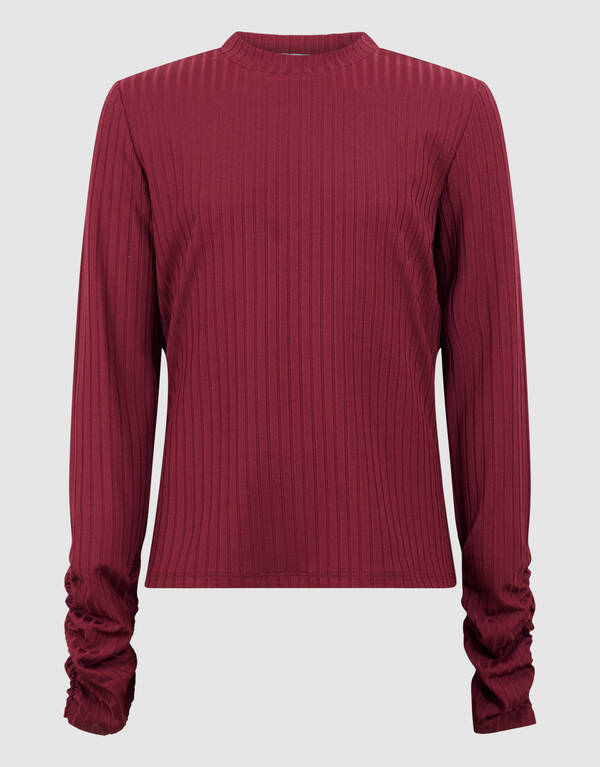 Soft Puff Rib Longsleeve Donkerrood SHOEBY GIRLS