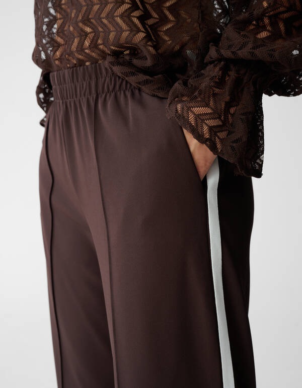 Sporty Wide Leg Broek Donkerbruin SHOEBY WOMEN