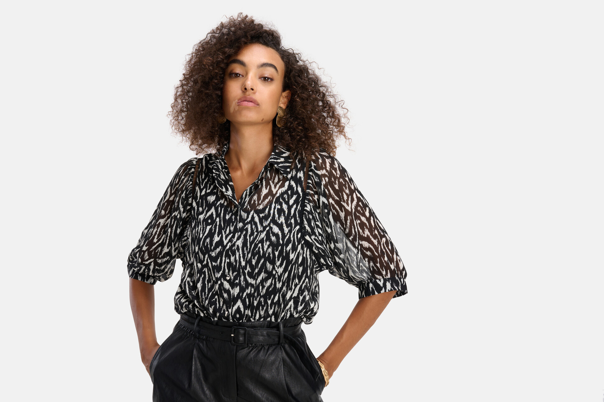 Grafische Chiffon Blouse Zwart/Wit SHOEBY WOMEN