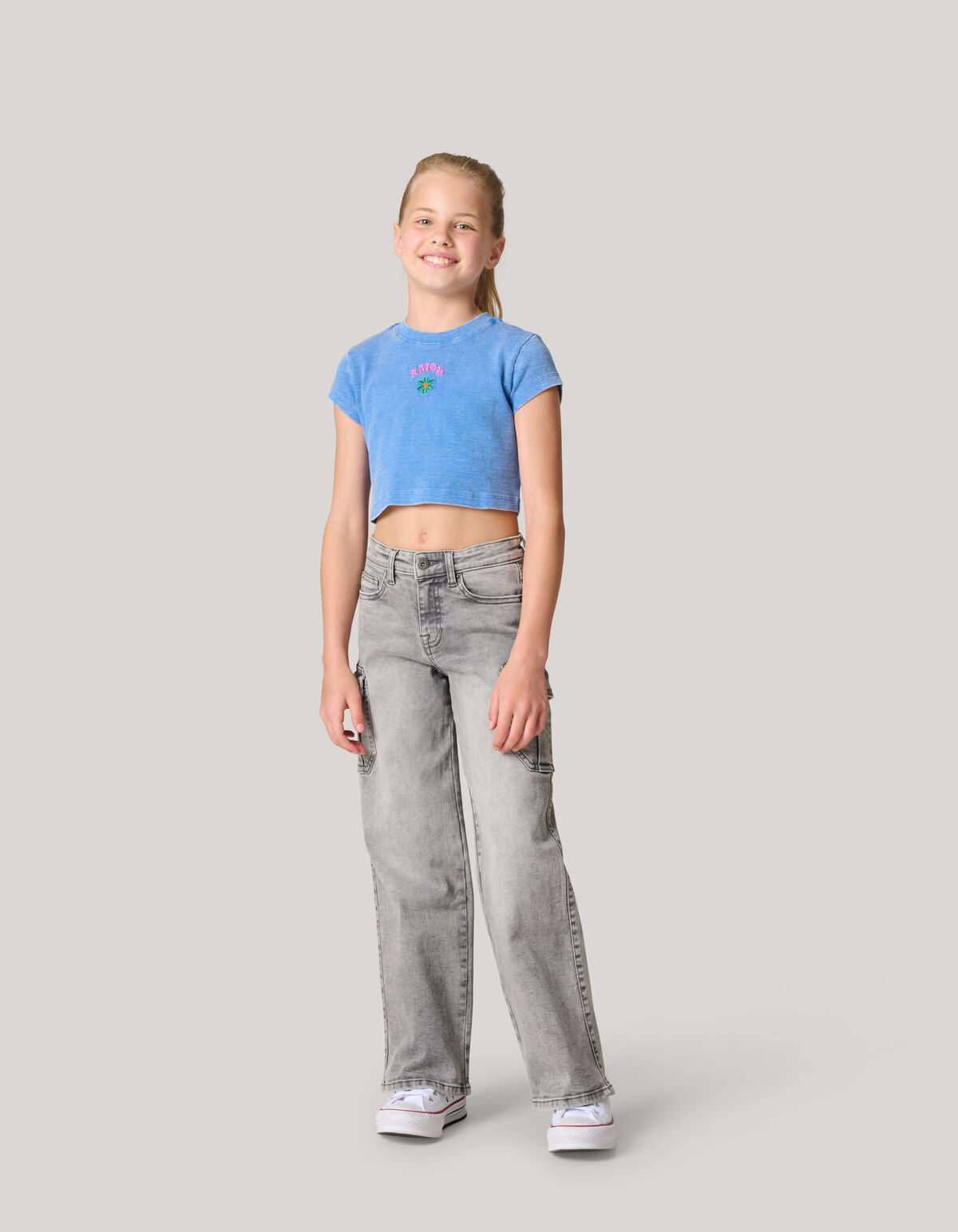 Embroidery Crop Top Blauw SHOEBY GIRLS