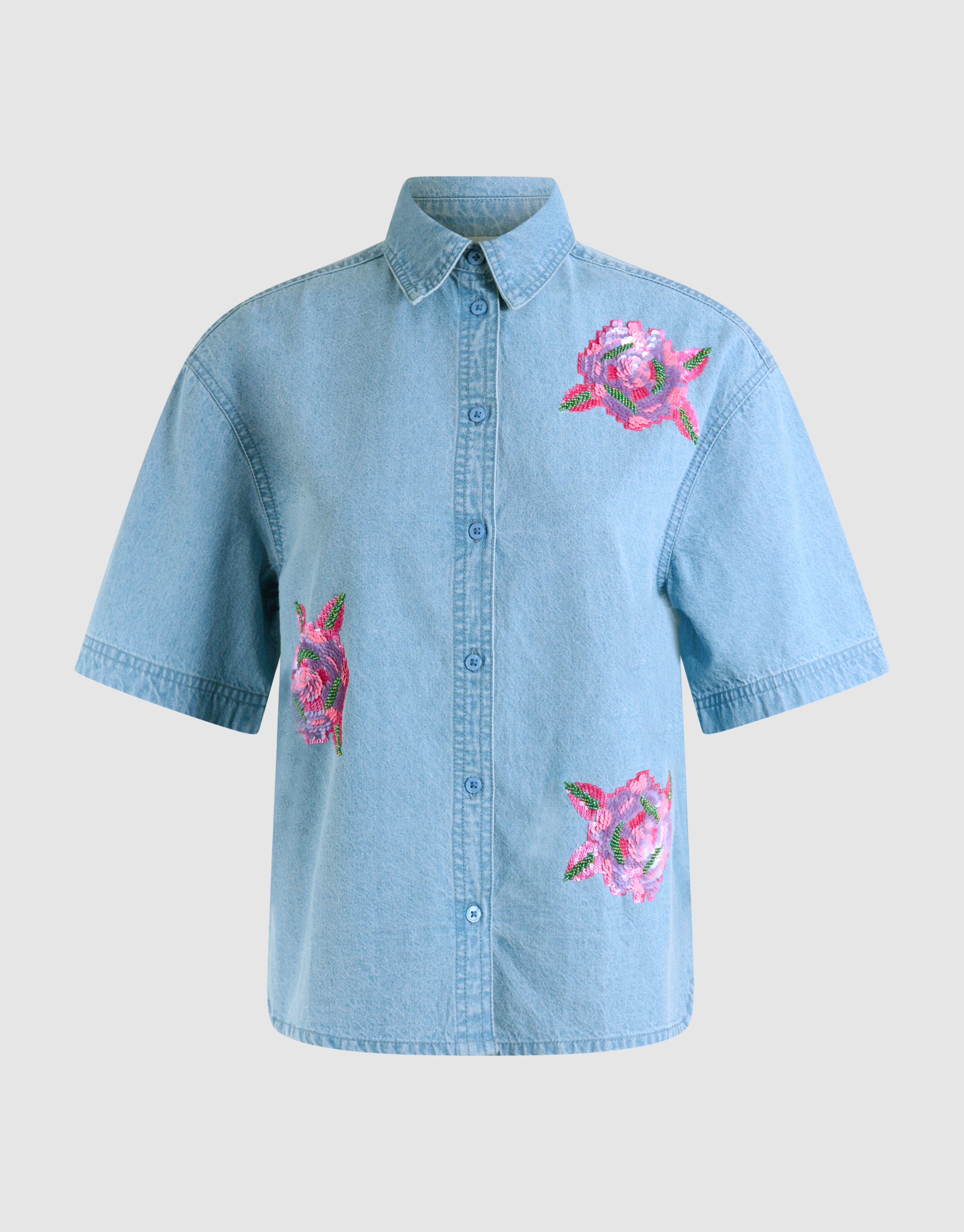 Oversized Denim Sequin Blouse Blauw SHOEBY WOMEN